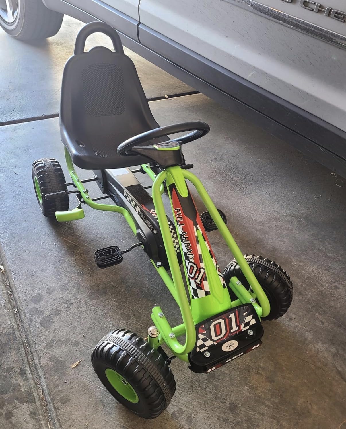 HONEY JOY Go Kart for Kids, 4 Wheel Pedal Powered Go Cart with Steering Wheels & Adjustable Seat, Safety Hand Brake, Non-Slip Tires, Green customer photo 1