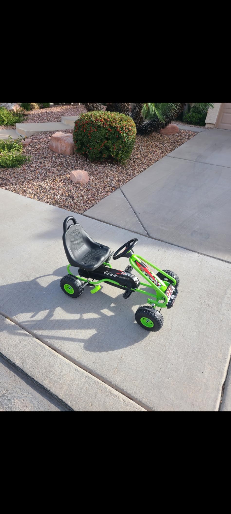 HONEY JOY Go Kart for Kids, 4 Wheel Pedal Powered Go Cart with Steering Wheels & Adjustable Seat, Safety Hand Brake, Non-Slip Tires, Green customer photo 2