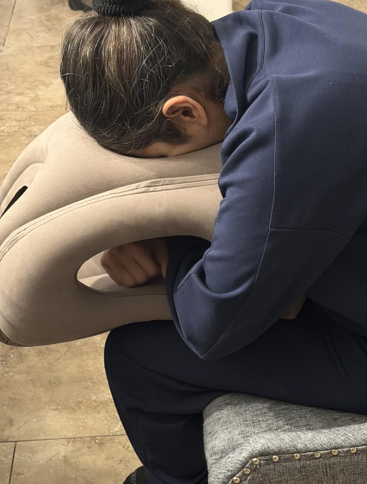 Sunany Travel Pillow, Inflatable Neck Pillow Used for Airplanes/Cars/Buses/Trains/Office Napping with Eye Mask/Earplugs (Blue) customer photo 2