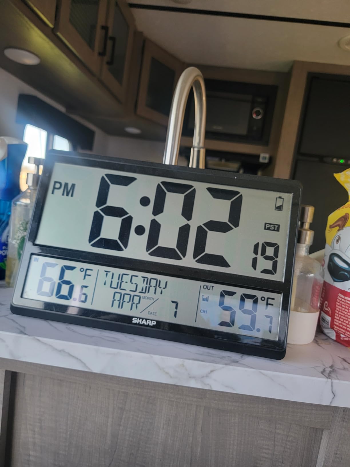 Sharp Atomic Clock - Never Needs Setting! - Easy to Read Numbers - Indoor/Outdoor Temperature, Wireless Outdoor Sensor - Battery Powered - Easy Set-Up (4