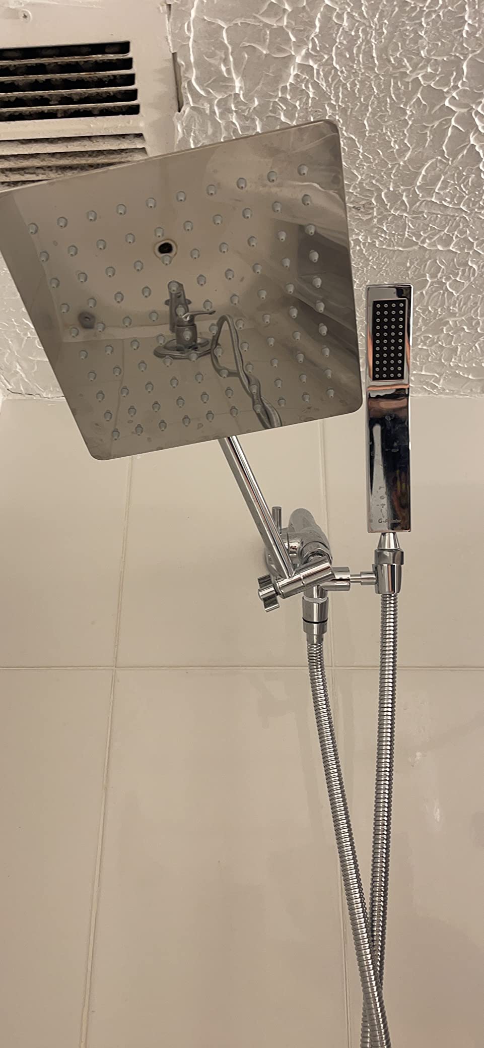G-Promise All Metal 8 Inch Dual Square Shower Head with Handheld Spray Combo, Rain Shower Head, Adjustable Extension Arm, Smooth 3-Way Diverter, 71 Inch Extra Long Hose - A Bathroom Upgrade (Chrome) customer photo 2