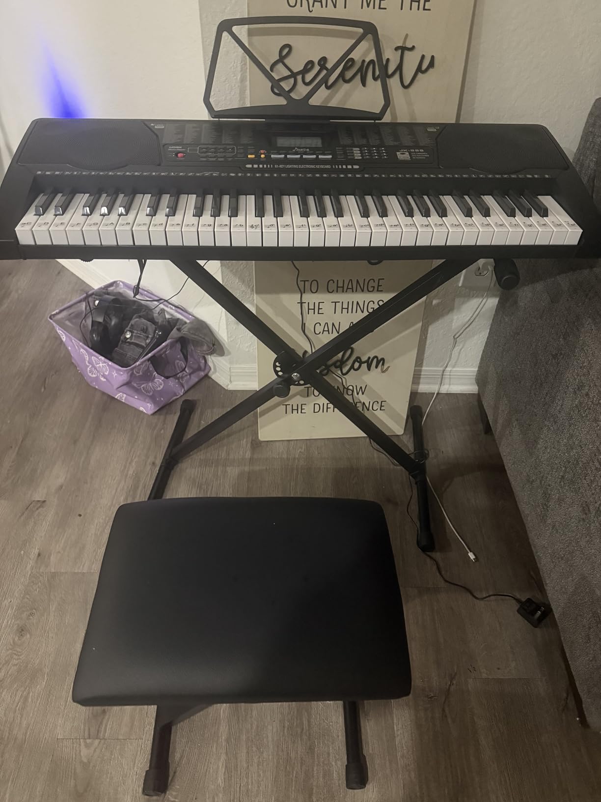 61 Key Portable Electronic Keyboard Piano w/Lighted Full Size Keys, LCD, Headphones, X-Stand, Stool, Music Rest, Microphone, Note Stickers, Built-In Speakers, 3 Teaching Modes customer photo 2