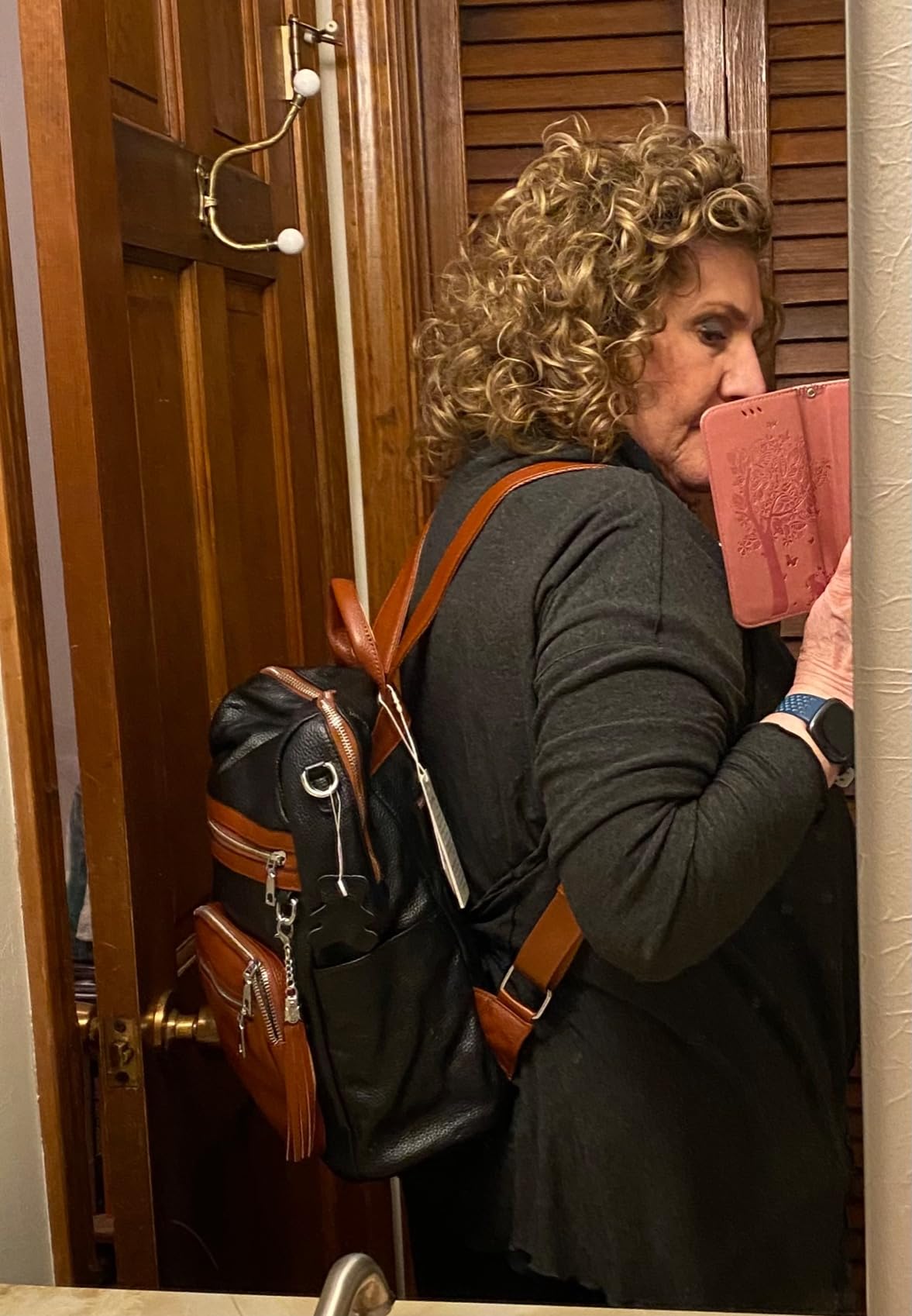 Genuine Leather Backpack Purse for Women Large Shoulder Bag With Laptop Compartment Multiple Pockets (S106 Black) customer photo 2