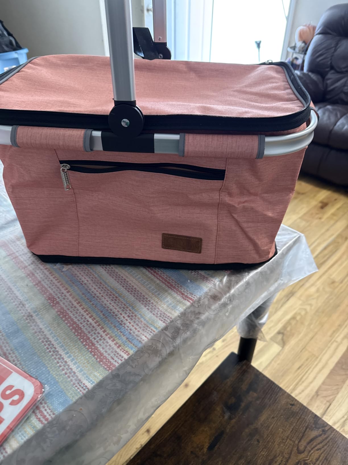 LIQING 35L Large Picnic Basket 2 Layers of Internal Pockets Leak-Proof and Insulated, Folding with Internal Support for Enhanced Stability, Wedding Gifts for Couple (Salmon Color) customer photo 1