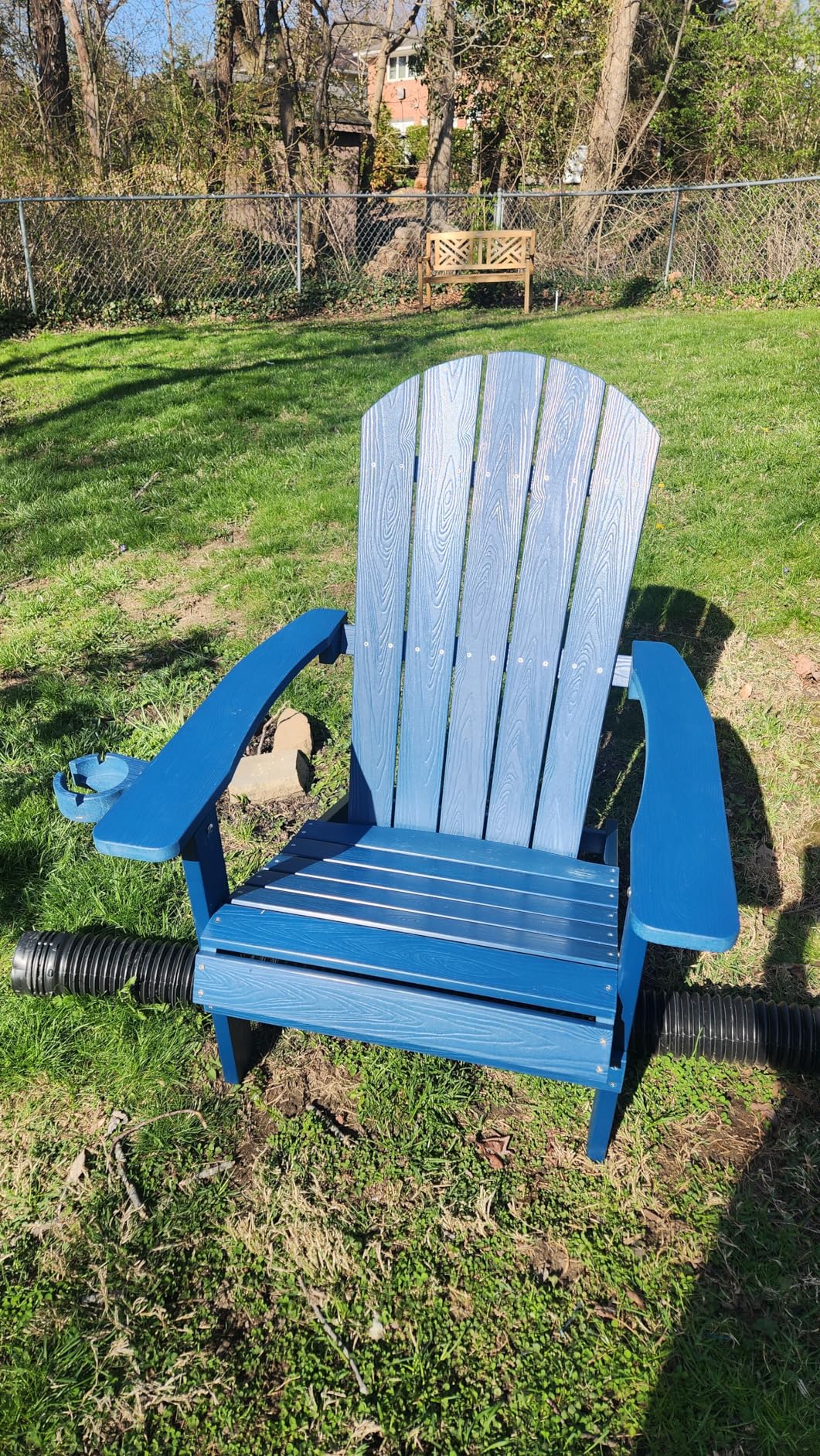 Adirondack Chair Weather Resistant: Outdoor Chair HIPS Plastic Adirondack Chairs - Patio Chairs with Cup Holder & Wood Texture - Lawn Fire Pit Deck Porch Garden Chairs for Adults (Blue) customer photo 2