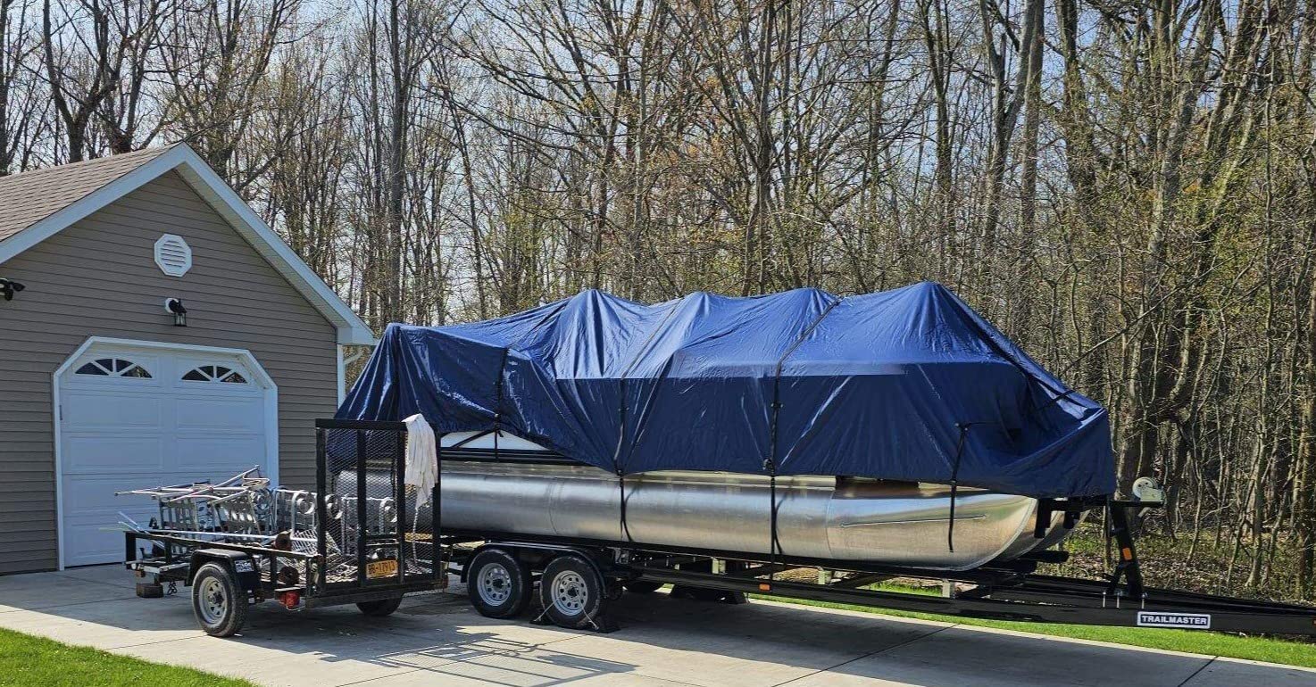 EliteShield Waterproof Pontoon Boat Cover, Heavy Duty 600D Polyester Marine Grade Trailerable Pontoon Cover Deck Boat Cover, Fits 25ft-28ft Long, Beam Width up to 105