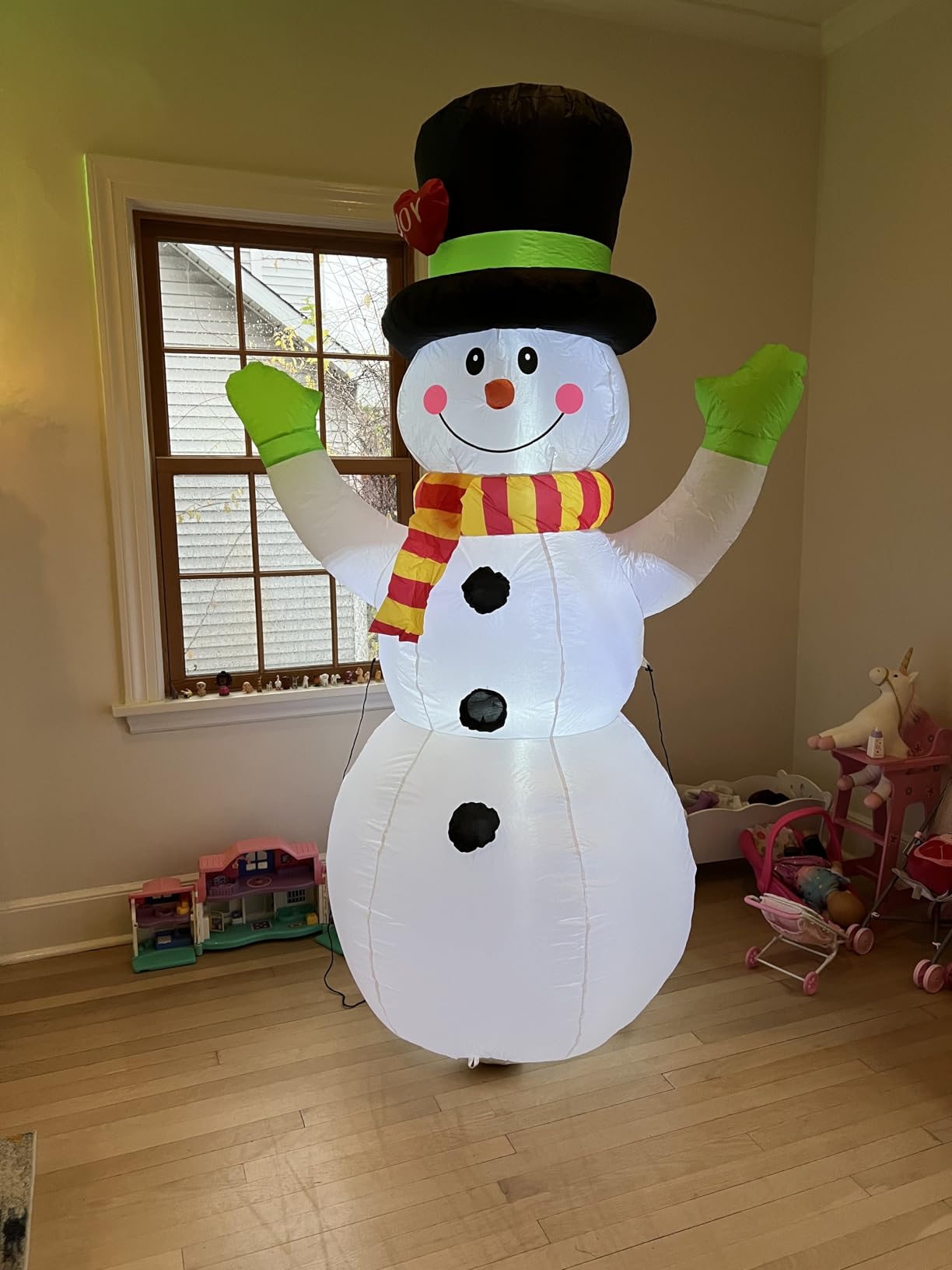 FunFanso 7 FT Christmas Inflatables Snowman Outdoor Decorations, Giant Blow up Snow Man Yard Decor Built-in Bright LED Light Wear Magic Hat customer photo 2