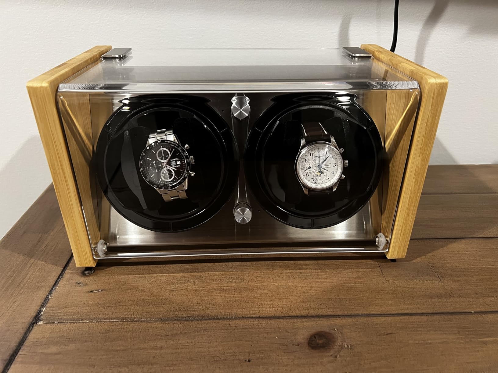 Bamboo Single & Dual Watch Winder for Automatic Watches, Ultra-Quiet Japanese Motor with 12-O'Clock Stop, Fits 26mm-56mm Small to Oversized Timepieces, Ideal for Bedside & Office customer photo 1