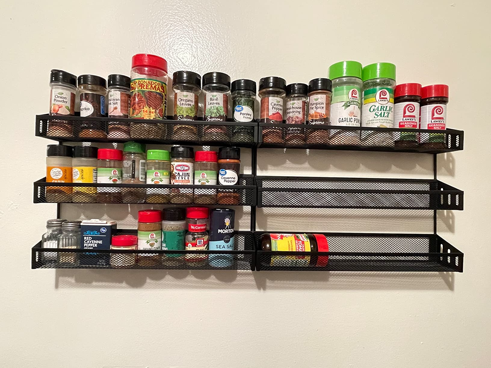 AULEDIO 2 Pack Spice Rack Organizer, 3 Tier Counter-top Stand or Wall Mounted Storage Rack Hanging Shelf for Kitchen Cabinet, Cupboard, Pantry Door Bathroom Shower Cosmetic (Black) customer photo 2