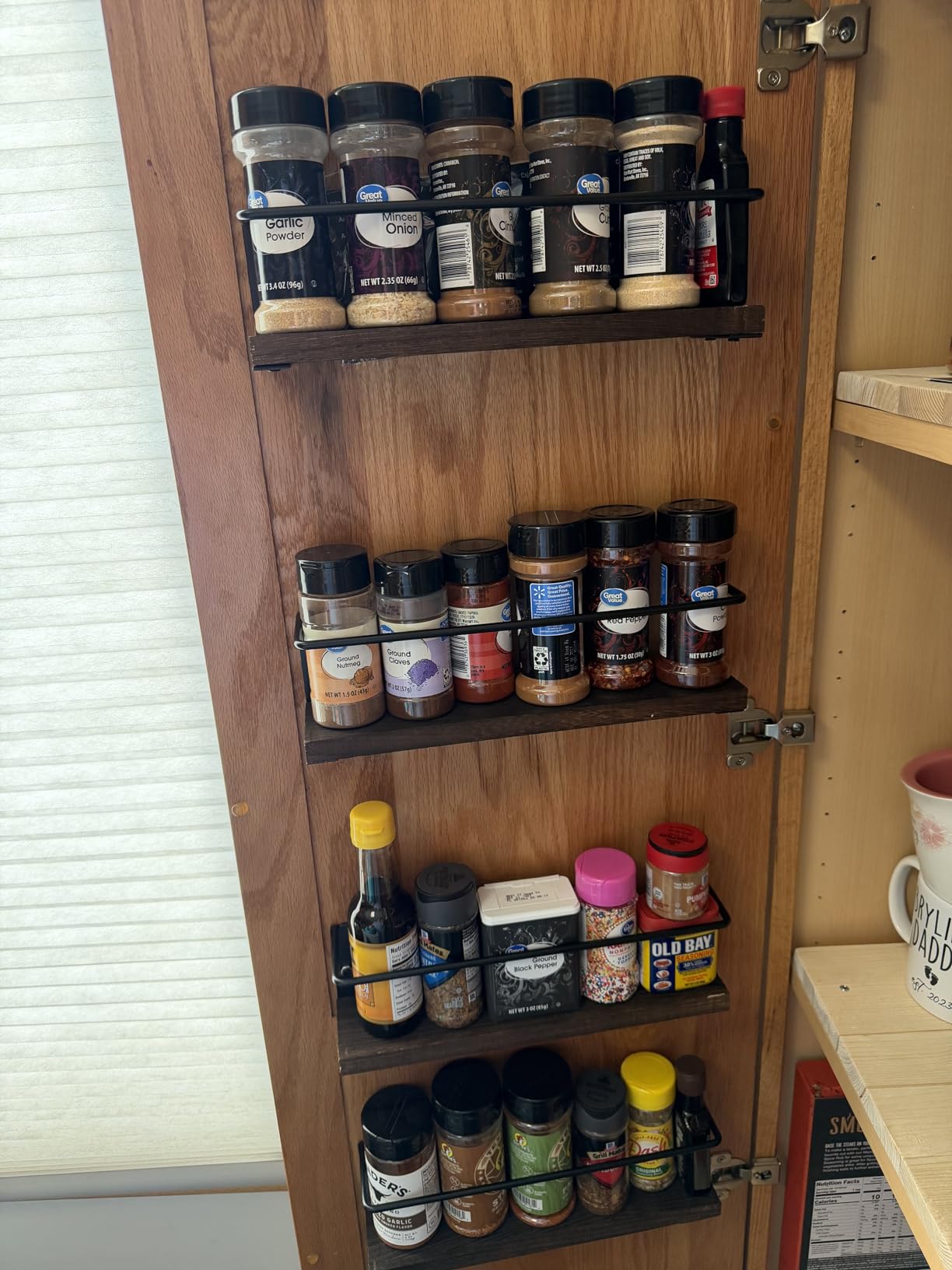 SpaceAid Spice Rack Organizer for Cabinet Door or Wall Mount (4 Pack) with 415 Spice Labels - Wood Hanging Seasoning Shelf for Cupboard Pantry or over the Stove customer photo 2