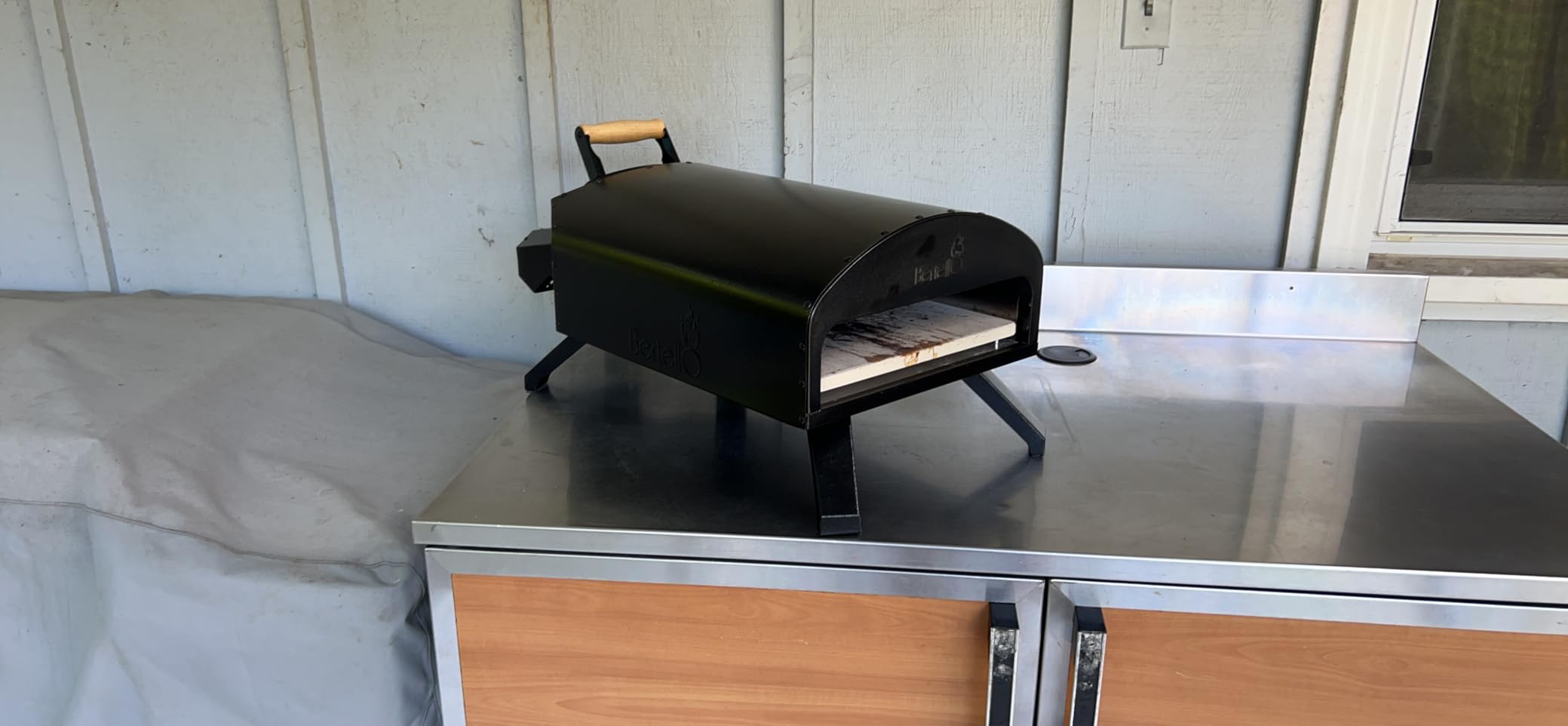 Bertello SimulFIRE Outdoor Pizza Oven Bundle - Wood Fire Portable 12 inch Brick Oven with Gas Burner, Peel, Wood Tray, Cover, & Thermometer - Portable Pizza Maker - As Seen on SHARK TANK customer photo 1