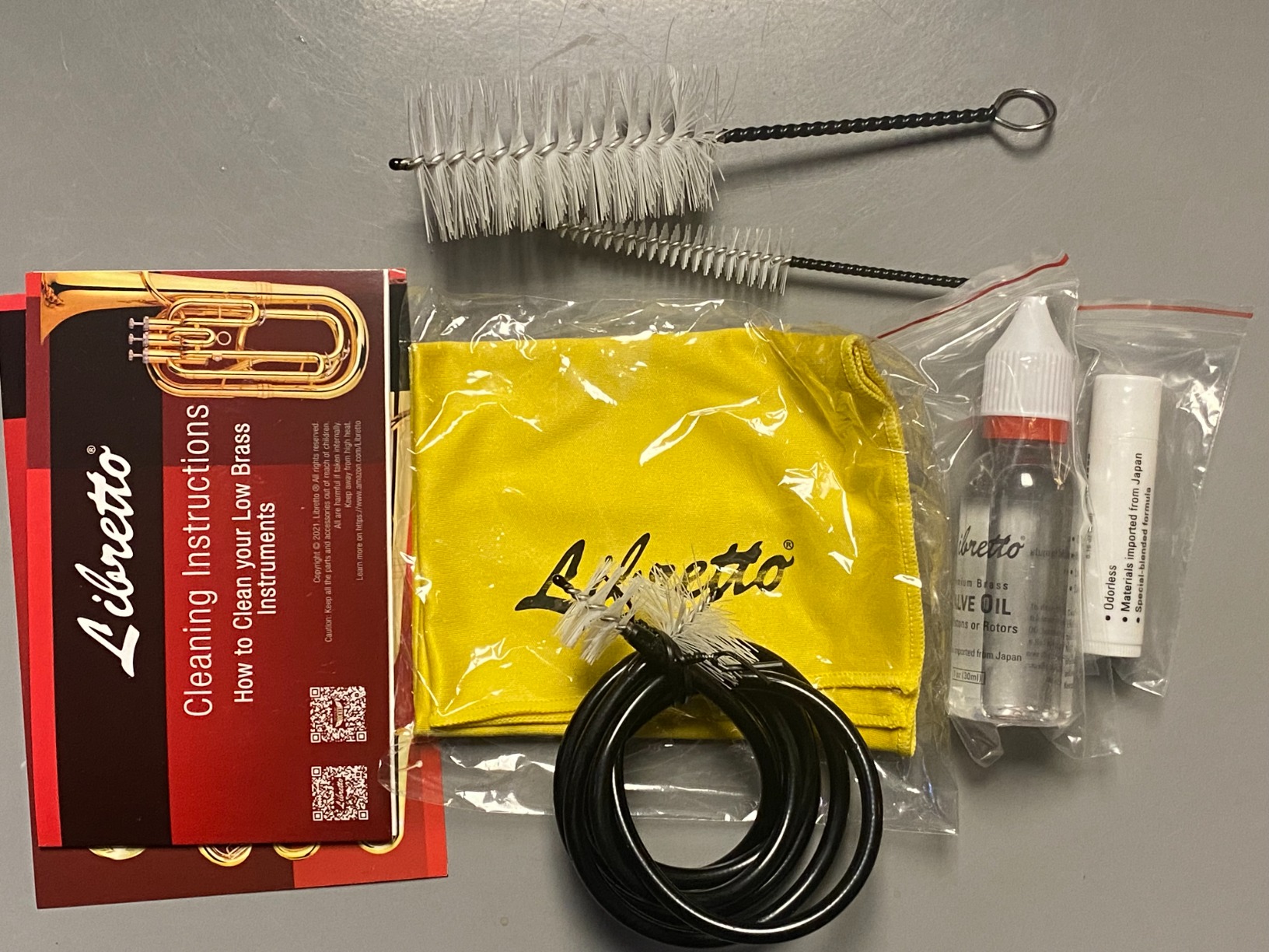Libretto Low Brass ALL-INCLUSIVE Cleaning Kit with Instructions: Valve Oil + Slide Grease + Cleaning Cloth + Mouthpiece/Valve/Bore Brushes customer photo 2