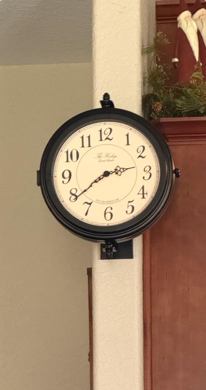 BESTIME 66264B 16-Inch Double Sided Metal Wall Clock with Black Frame - Sturdy Frame, Easy Read, Garden, Home Decor, Indoor, Outdoor, Farmhouse, Yard, Station, Office, Photography Props customer photo 2
