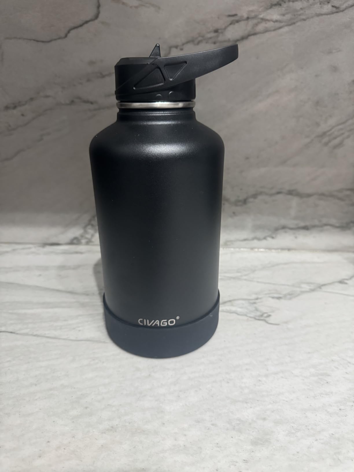 CIVAGO 64 oz Insulated Water Bottle With Straw, Half Gallon Stainless Steel Sports Water Flask Jug with 3 Lids (Straw, Spout and Handle Lid), Large Metal Thermal Cup Mug, Midnight Black customer photo 2
