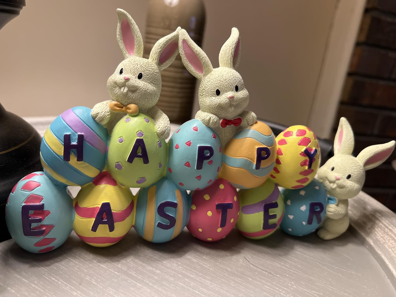 JOYIN Easter Bunny Table Decor Eggs with Easter Resin Centerpiece Decoration 4 Rabbits Bunny & Egg Tabletop Figuring for Spring Home and Office customer photo 2
