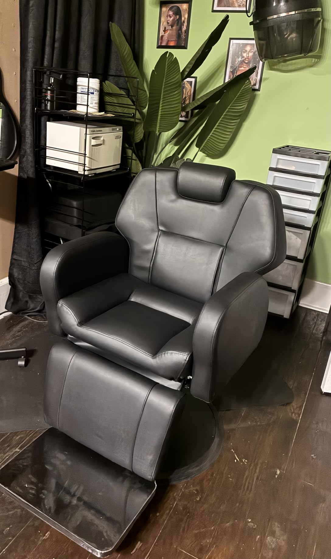 Baasha Heavy Duty Reclining Barber Chair - Grey Hydraulic Salon Chair for Facials, Lash Extensions, Tattoo & Braiding - 165 Recline with Leg Rest, Stainless Steel Base customer photo 1
