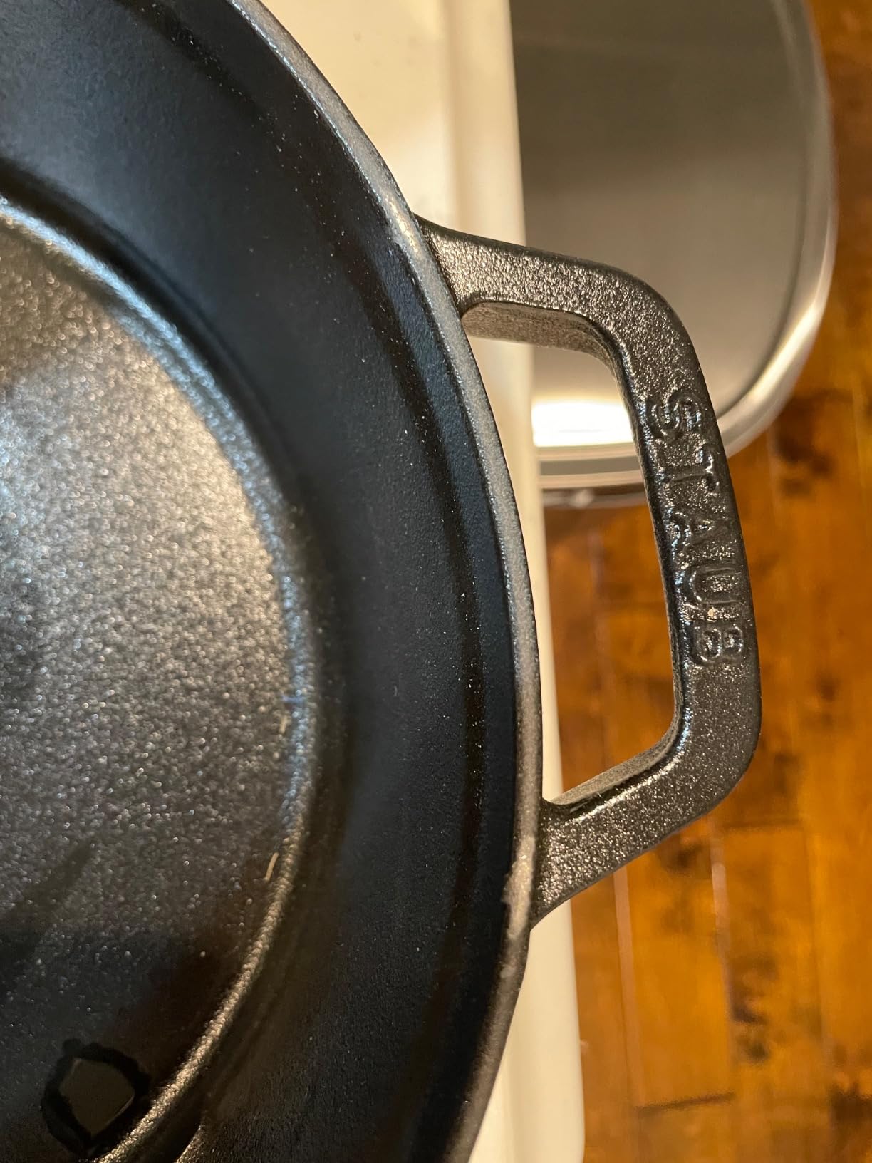 STAUB Cast Iron Set 4-pc, Stackable Space-Saving Cookware Set, Dutch Oven, Skillet, Grill Pan with Universal Lid, Made in France, Matte Black customer photo 1