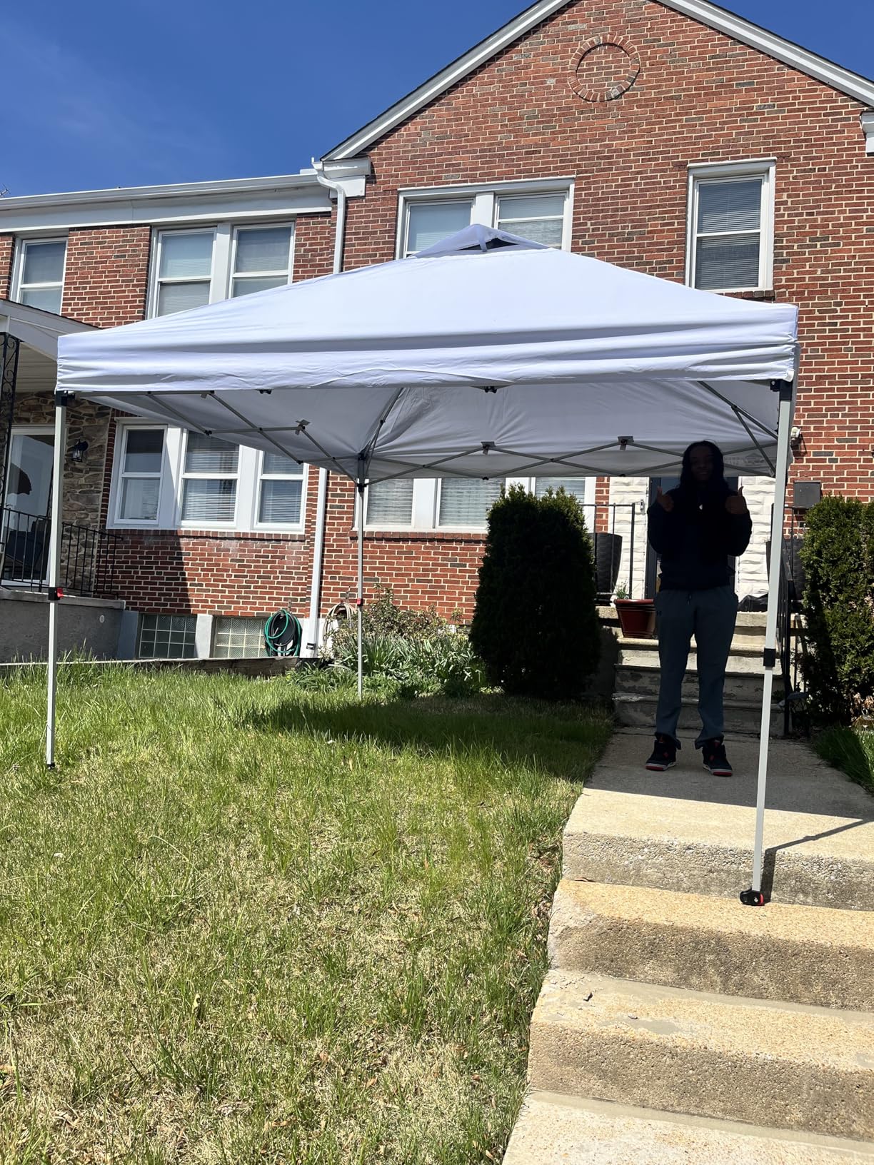 Crown Shades 10x10 Pop Up Canopy - Beach Tent with One Push Setup - Outdoor Sun Shade for Events, Parties, Camping - Gazebo with STO-N-Go Cover Bag, Silver Coated Top, 3 Height & 4 Sand Bags, Yellow customer photo 2