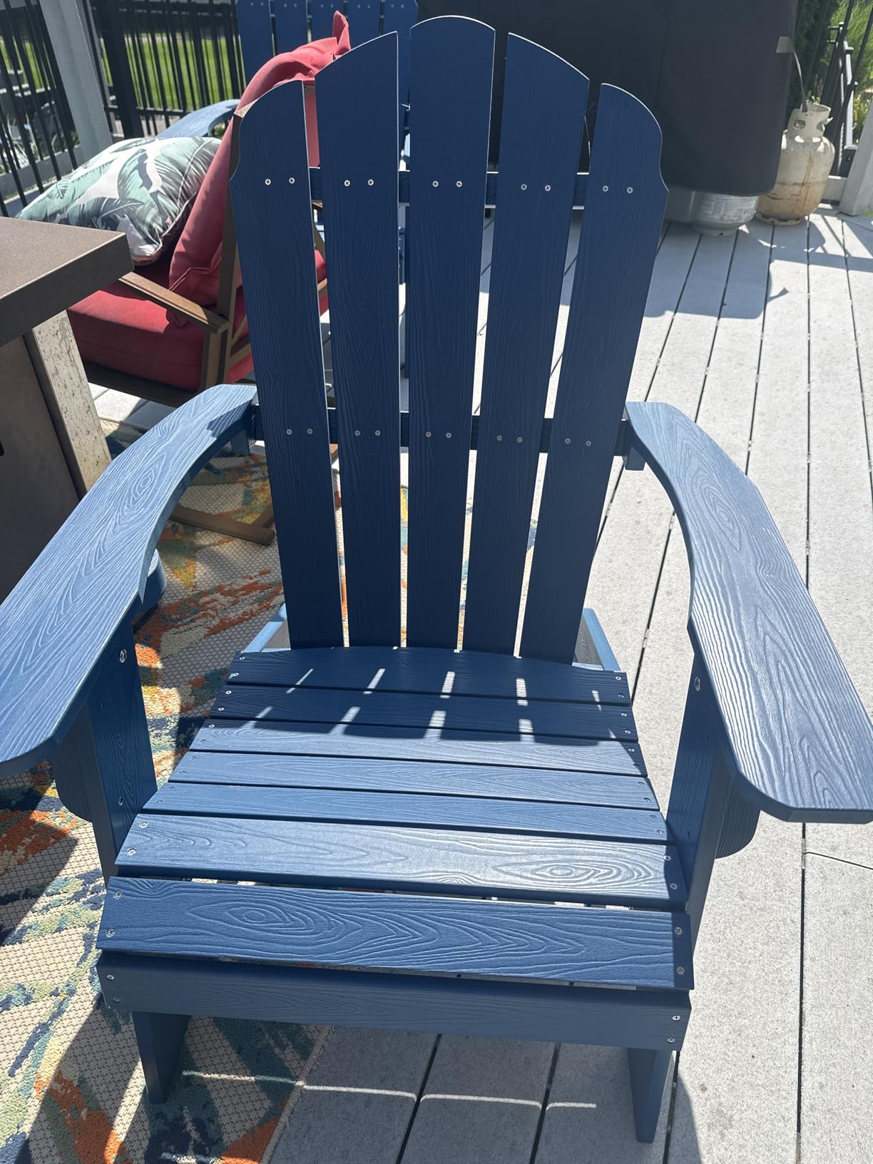 Oversized Adirondack Chair with Cup-Holder, Plastic Outdoor Fire Pit Chair, Weather Resistant, Poly Lumber Chair, Used in Patio, Lawn, Deck, Heavy Duty, Weight Capacity 450lbs - Navy Blue customer photo 1