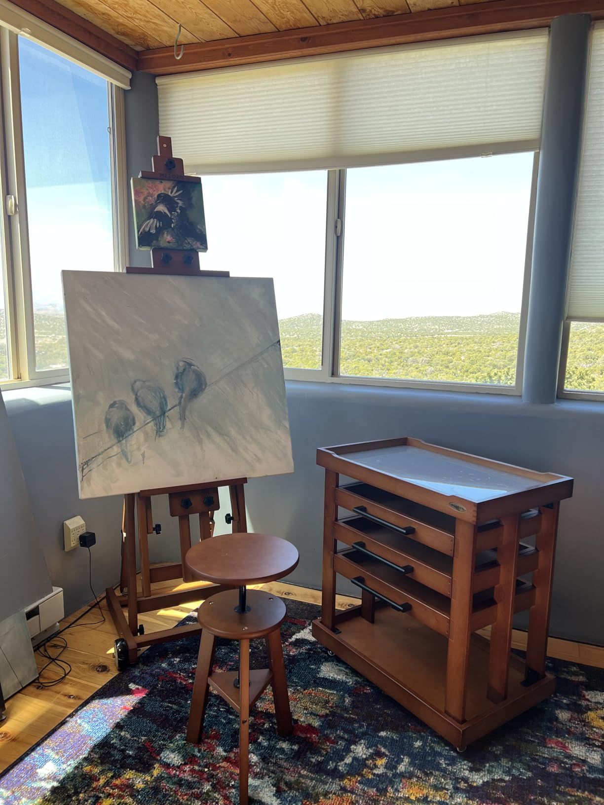 MEEDEN Studio H-Frame Easel - Adjustable Beech Wood Studio Art Easel, Painting Floor Easel Stand, Movable and Tilting Flat Available, Holds Canvas Art up to 77
