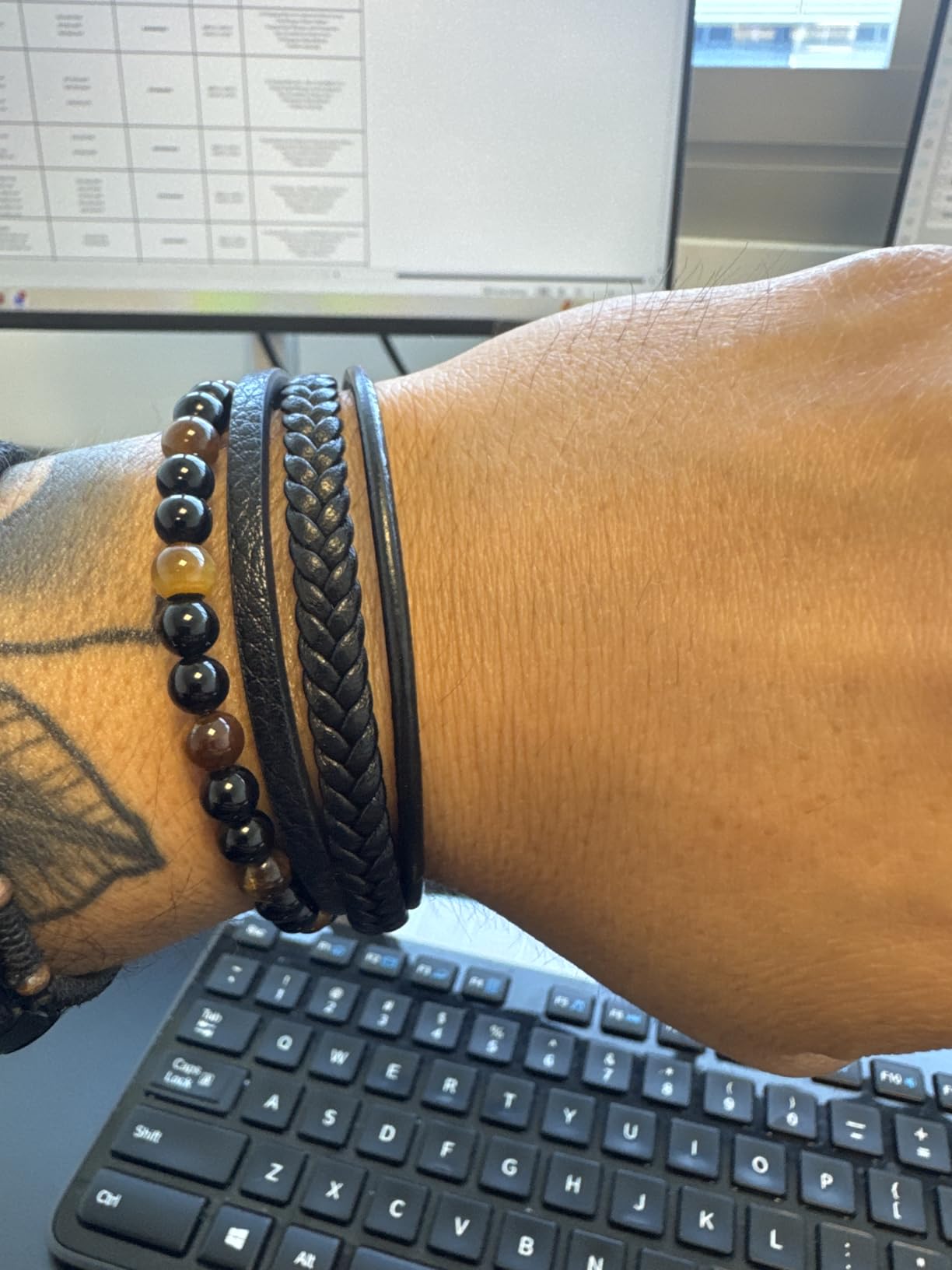 LONDON Mens Bracelet Leather Black Multi-Layer Stone Beads Adjustable Steel Clasp Viking Rope Bands Surfer Man Wristband Tiger Eye customer photo 1