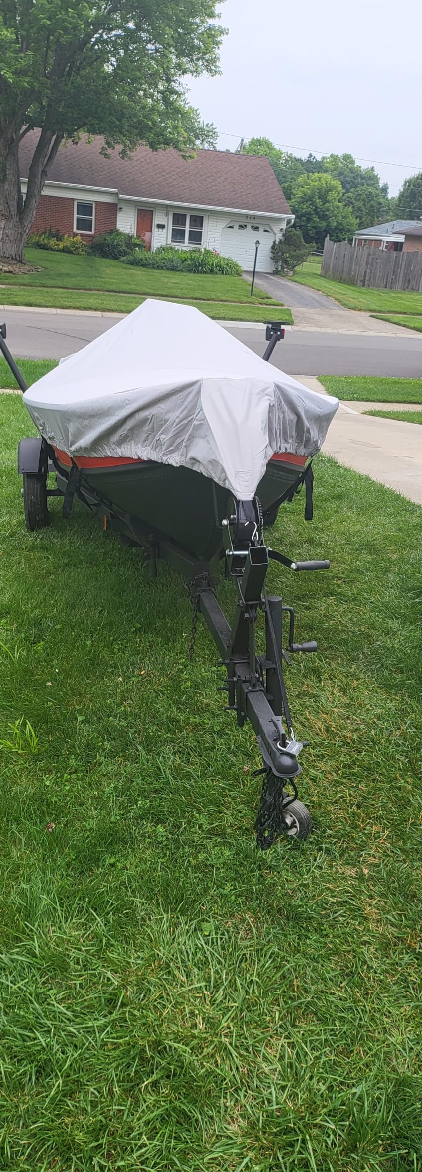 Vinpatio Pontoon Boat Cover with Motor Cover, 800D Solution-Dyed Heavy Duty Polyester Cover, UV Resistant Marine Grade Waterproof Covers Fits 25'-28' L, Grey customer photo 2