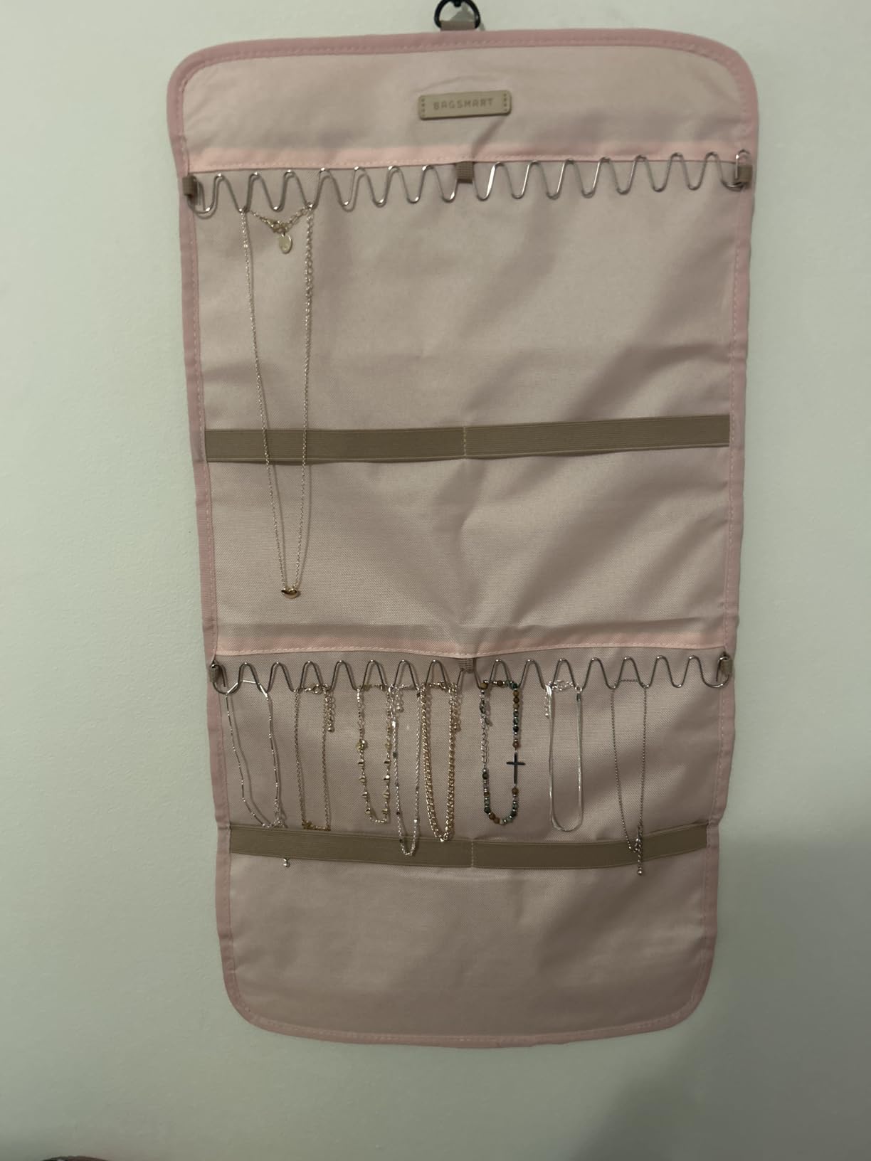 BAGSMART Hanging Jewelry Organizer Storage Roll with Hanger Metal Hooks Double-Sided Jewelry Holder for Earrings, Necklaces, Rings on Closet, Wall, Door, Large, Black customer photo 2