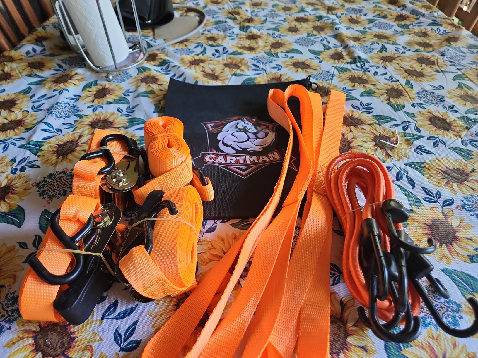 Cartman Ratchet Tie Down, 8Pk 15Ft, 500Lbs Load Cap/ 1500Lbs Break Strength, Cargo Straps for Moving Appliances, Lawn Equipment, Motorcycle in a Truck, with Carry Bag customer photo 1