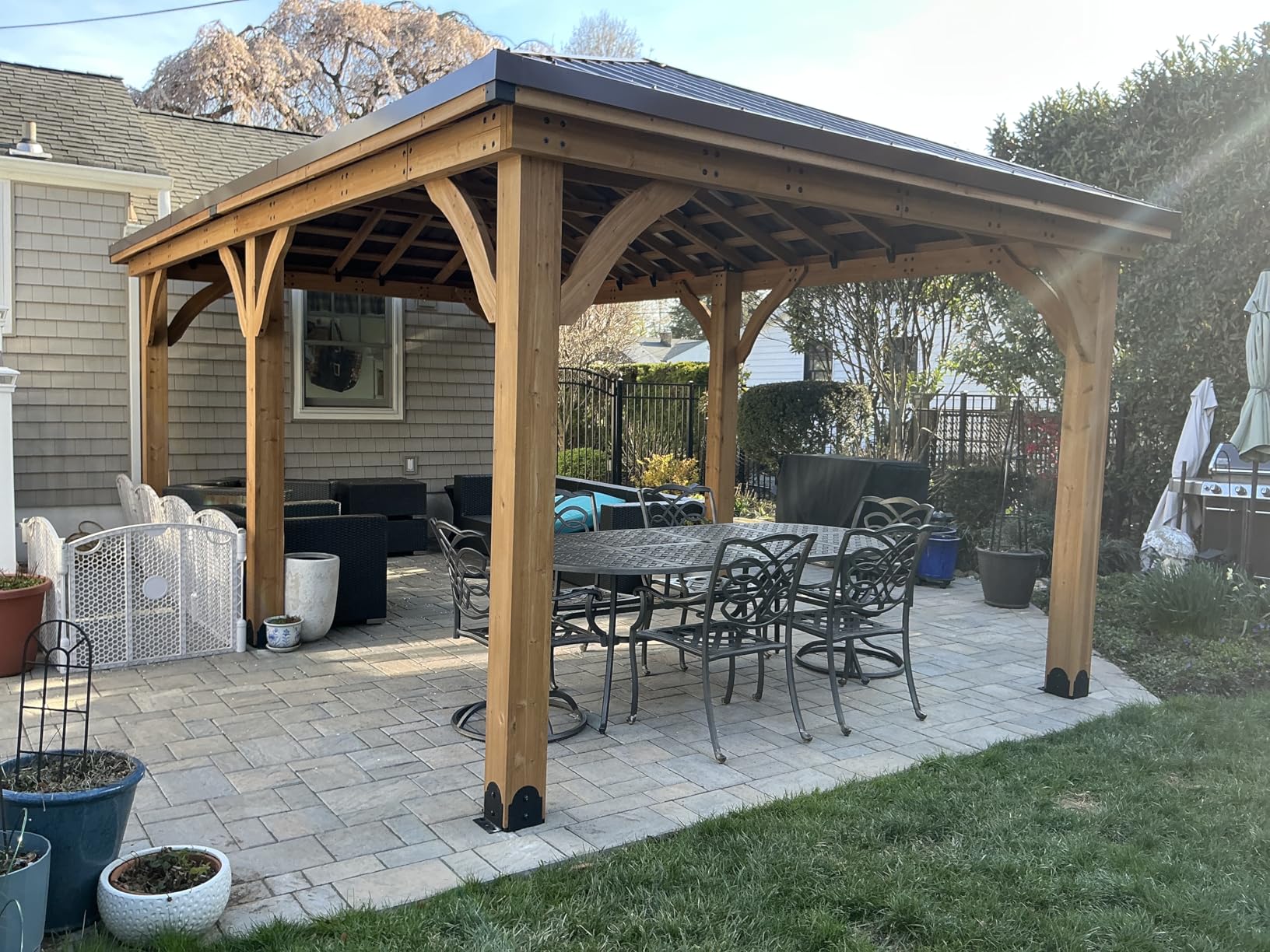 Backyard Discovery Barrington 16' x 12' Cedar Wood Outdoor Gazebo Pavilion with Hardtop Galvanized Steel Hip Roof, Snow Support, Wind Resistance, PowerPort, Shade for Garden, Patio, Deck, Entertaining customer photo 1