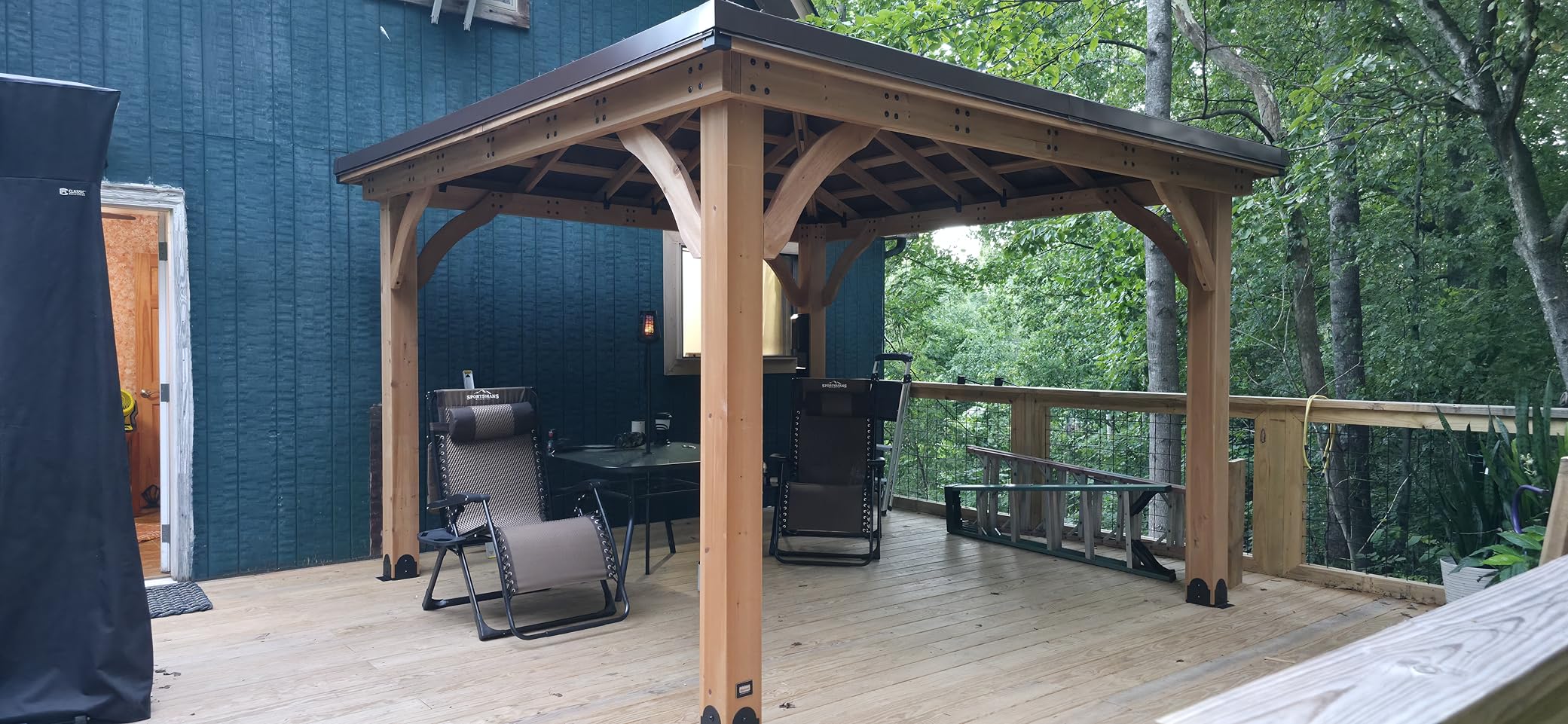 Backyard Discovery Barrington 16' x 12' Cedar Wood Outdoor Gazebo Pavilion with Hardtop Galvanized Steel Hip Roof, Snow Support, Wind Resistance, PowerPort, Shade for Garden, Patio, Deck, Entertaining customer photo 2