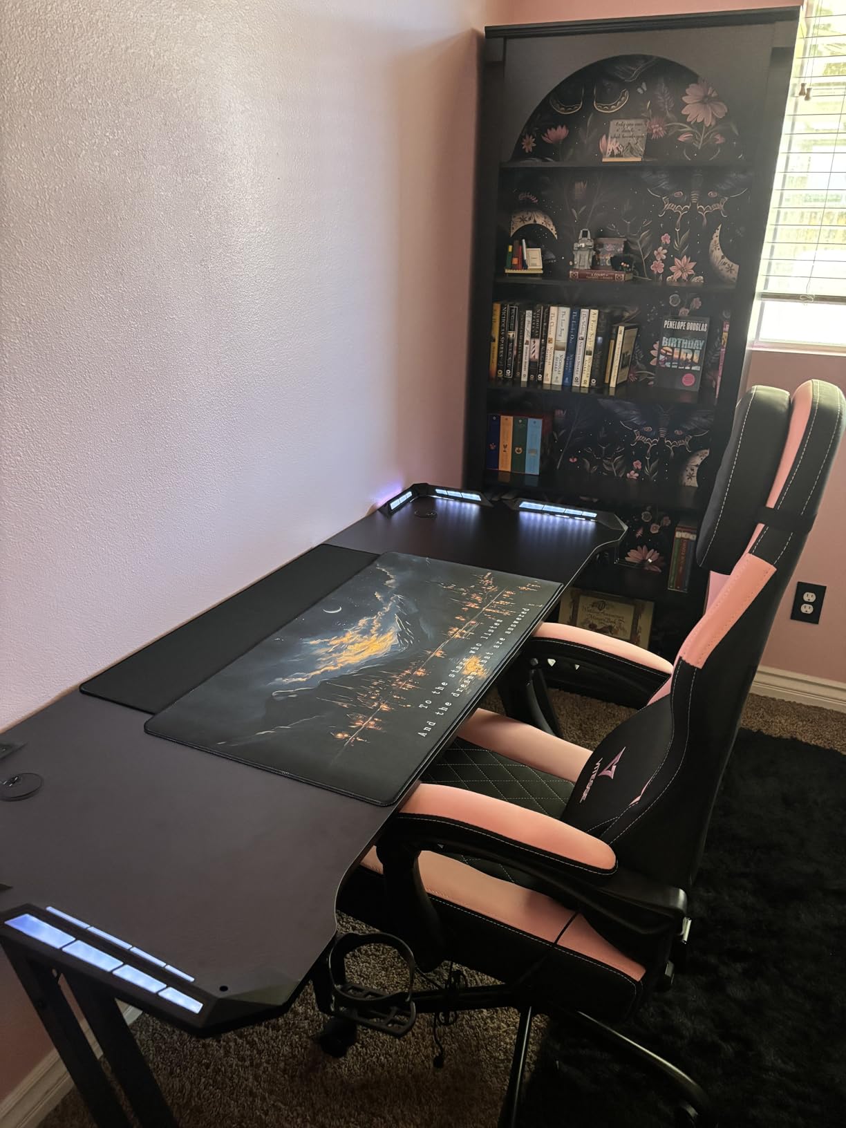 HLDIRECT 47 Inch Gaming Desk with LED Lights, Large RGB Computer Gaming Desk Table with Cup Holder Headphone Hook Mouse Pad customer photo 1