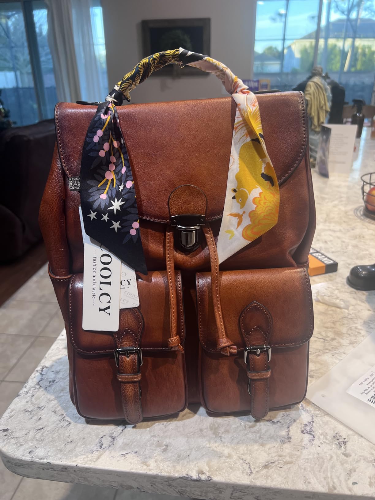 Women Vintage Genuine Leather Backpack Purse Fashion Rucksack Practical and Stylish Retro Daypack Bag (Brown) customer photo 2