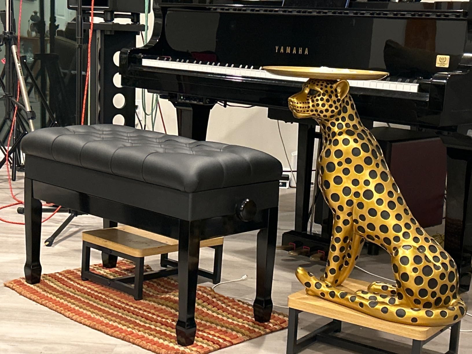 Adjustable Duet Piano Bench with Storage, Heavy Duty Double Piano Benches with Leather Cushion, Black Piano Bench for Adults, 13.8