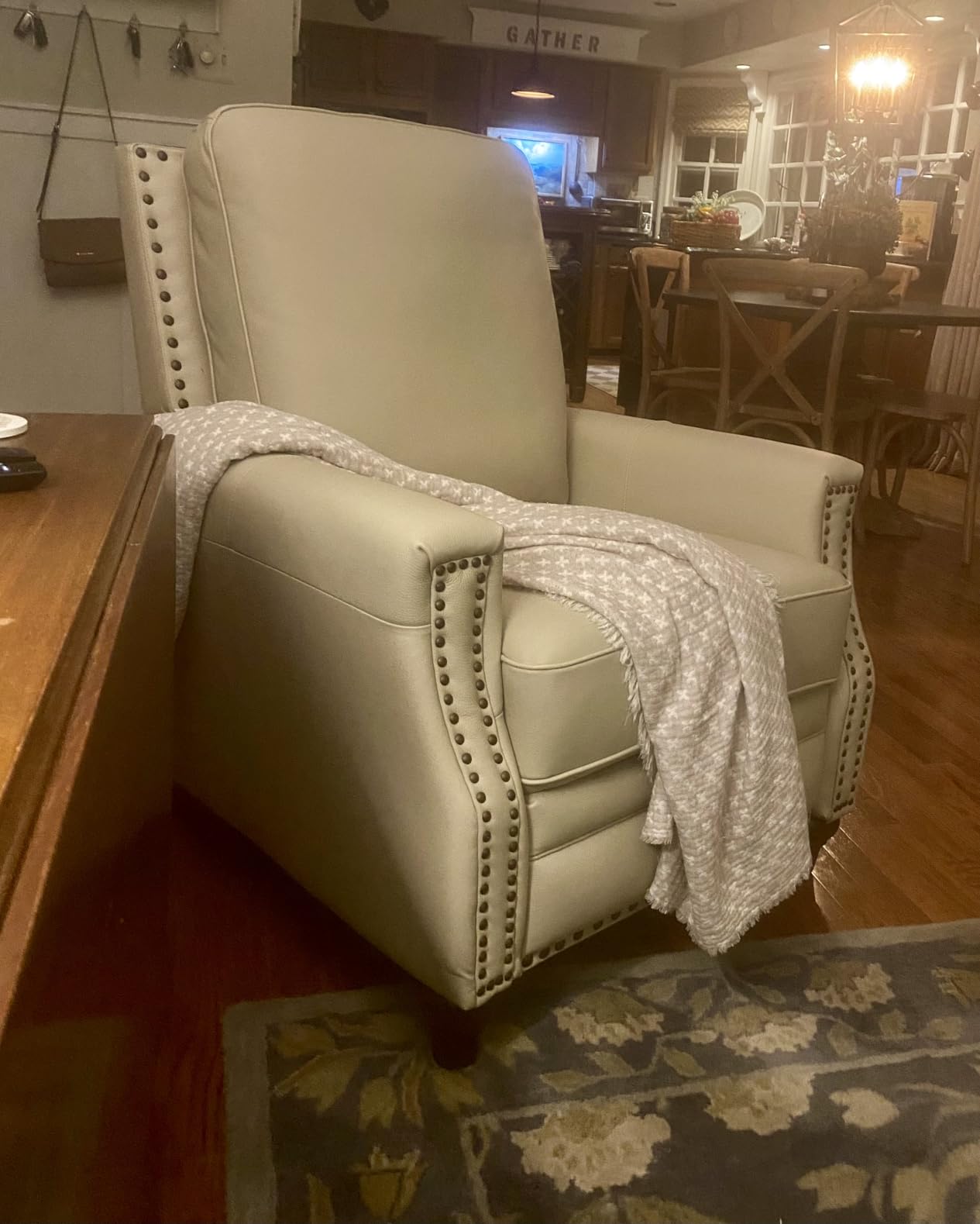 HULALA HOME Genuine Leather Manual Recliner Chair with Adjustable Backrest & Footrest, Mid Century Modern Push Back Recliner with Nailhead Trim & Wood Legs-for Living Room Home Theater, Saddle customer photo 2