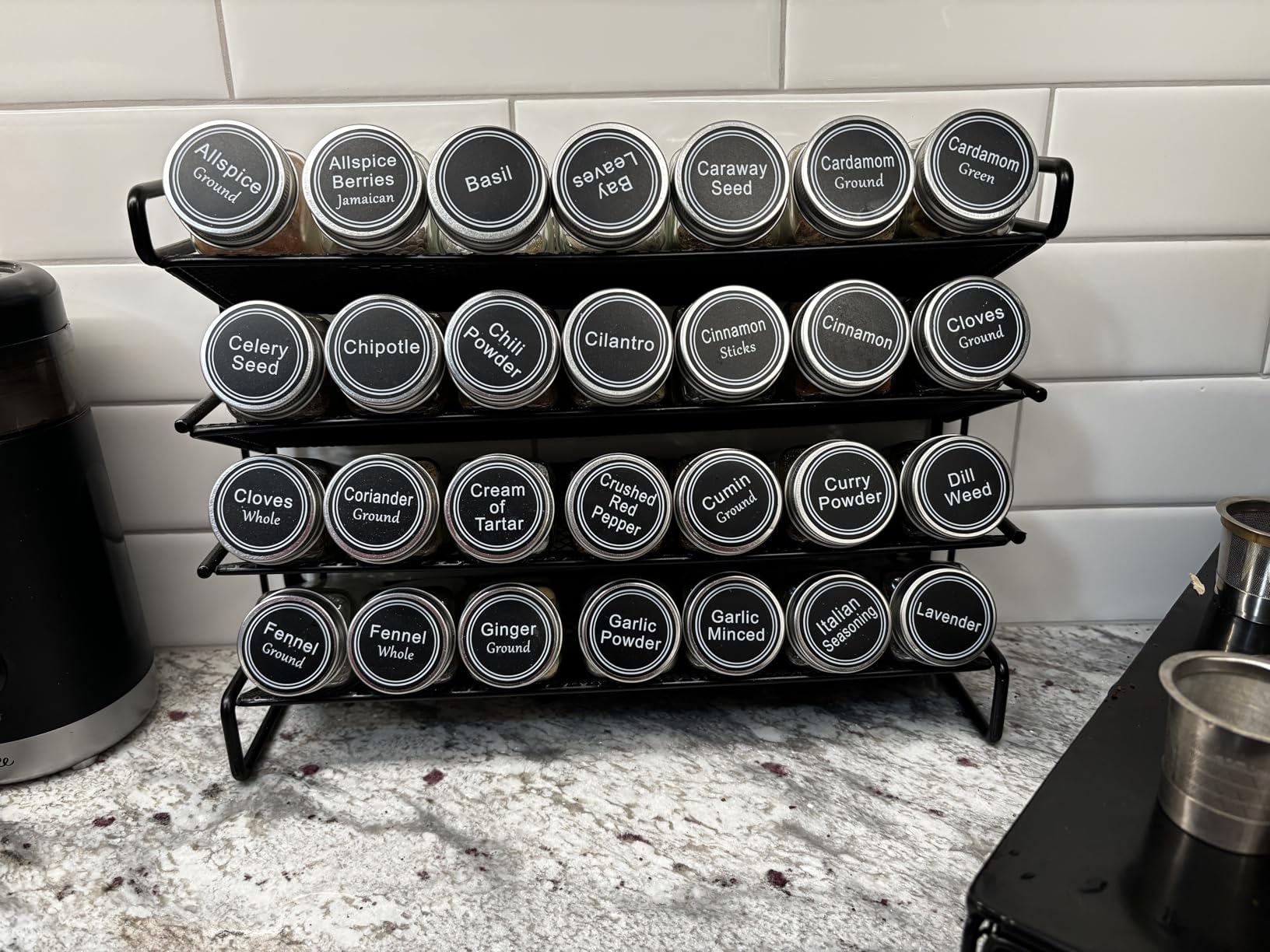 SpaceAid Spice Rack Organizer with 36 Spice Jars, 386 Spice Labels, Chalk Marker and Funnel Set for Cabinet, Countertop, Pantry, Cupboard or Door & Wall Mount - 36 Jars, 17.2