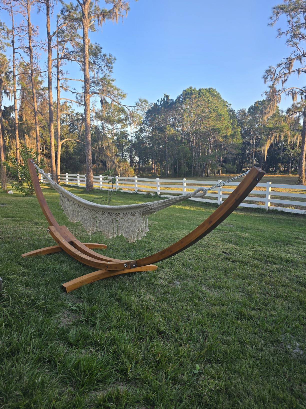 SUNCREAT 13.5 ft Wooden Hammock Stand Only, Heavy Duty Larch Wood Arc Hammock Stand with Chains and Carabiners, 475 lbs Capacity customer photo 1
