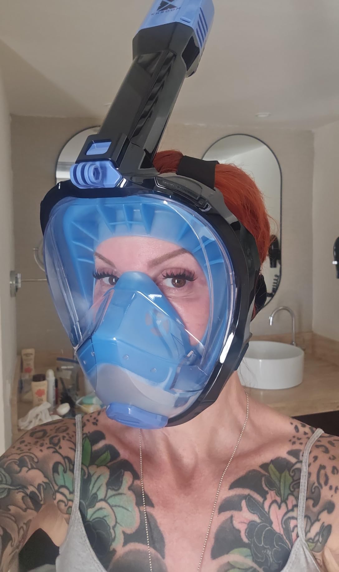 Khroom Full Face Snorkel Mask Adults | CO2-Safe Snorkeling Mask for Adults | 3X Larger Air Intake for Easy Breathing | Anti-Fog 180° View | Adult Snorkel Mask for Men & Women customer photo 1