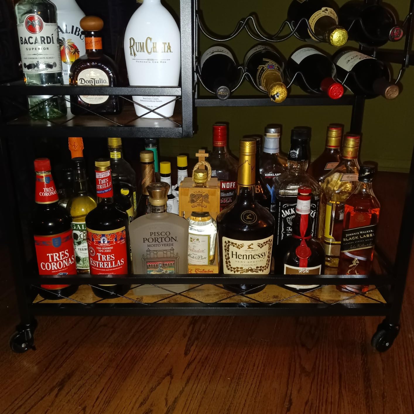 Lifewit Bar Cart, Home Bar Serving Cart, 3 Tier Drink Cart with 12 Wine Bottle Racks, Liquor Beverage Cart for Kitchen Dining Livingroom, 30 x 15.7 x 36.6 inch, Removable Top Tray, Rustic Brown customer photo 2