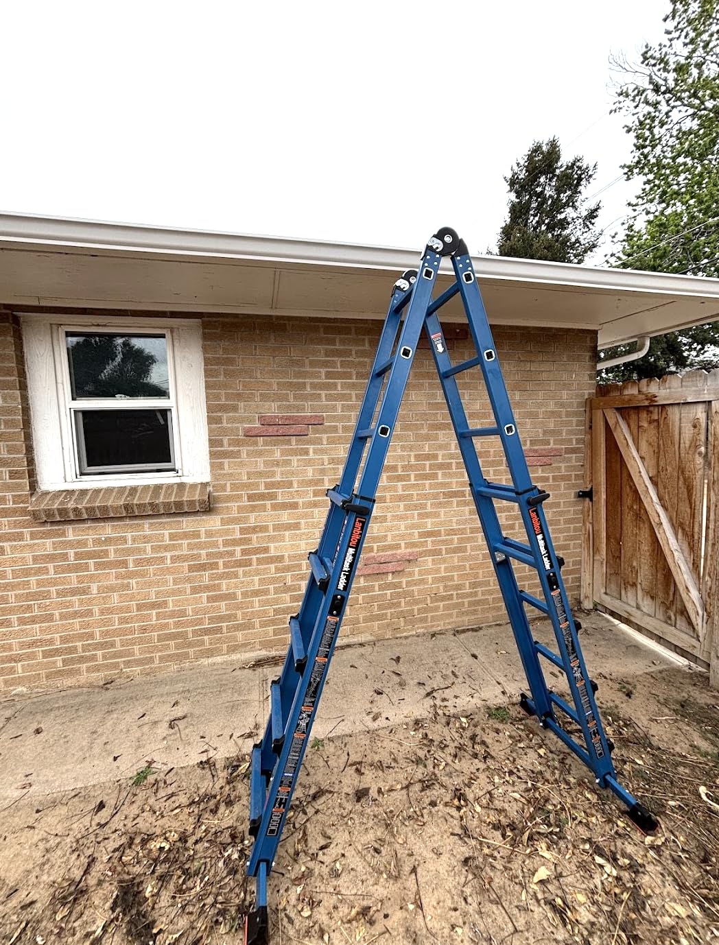 LANBITOU Ladder, A Frame 4 Step Ladder Extension, 14 FT Anti-Slip Multi Position & Storage Folding Ladder, 330 lbs Security Load Telescoping Aluminum Ladders for Stairs Home Indoor Outdoor Roof customer photo 2