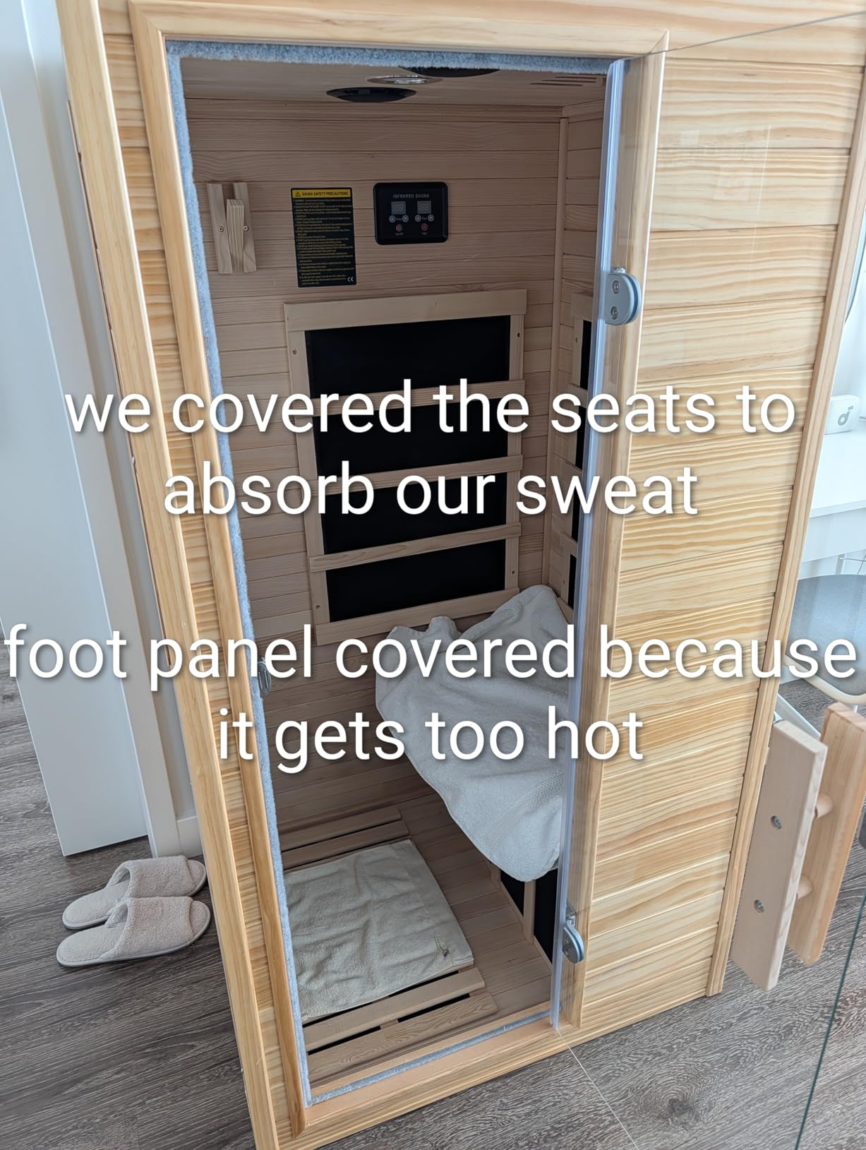 Infrared Home Sauna Room 1 Person Hemlock Wooden Indoor Dry Sauna, Low EMF 1200W/110V Heaters Panels, LCD Control Panel, 10 Minutes Pre-Warm up, Time and Temp Pre-Set, 1-Year Aftersale customer photo 2