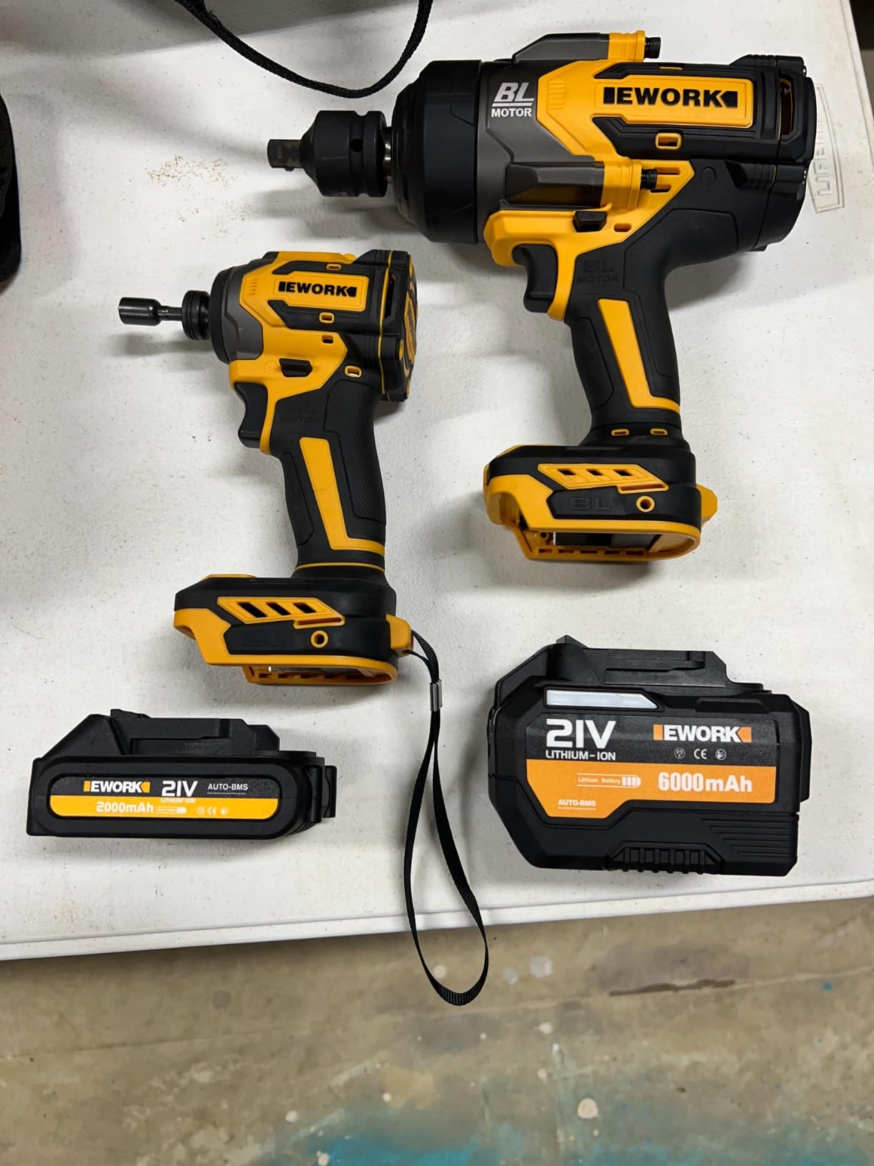 EWORK 3/4 Cordless Impact Wrench 21V Heavy Duty Max 1500 Ft-lbs, Brushless Motor, High Torque Impact Gun with 6.0Ah Li-ion Battery and Charger & 3/4