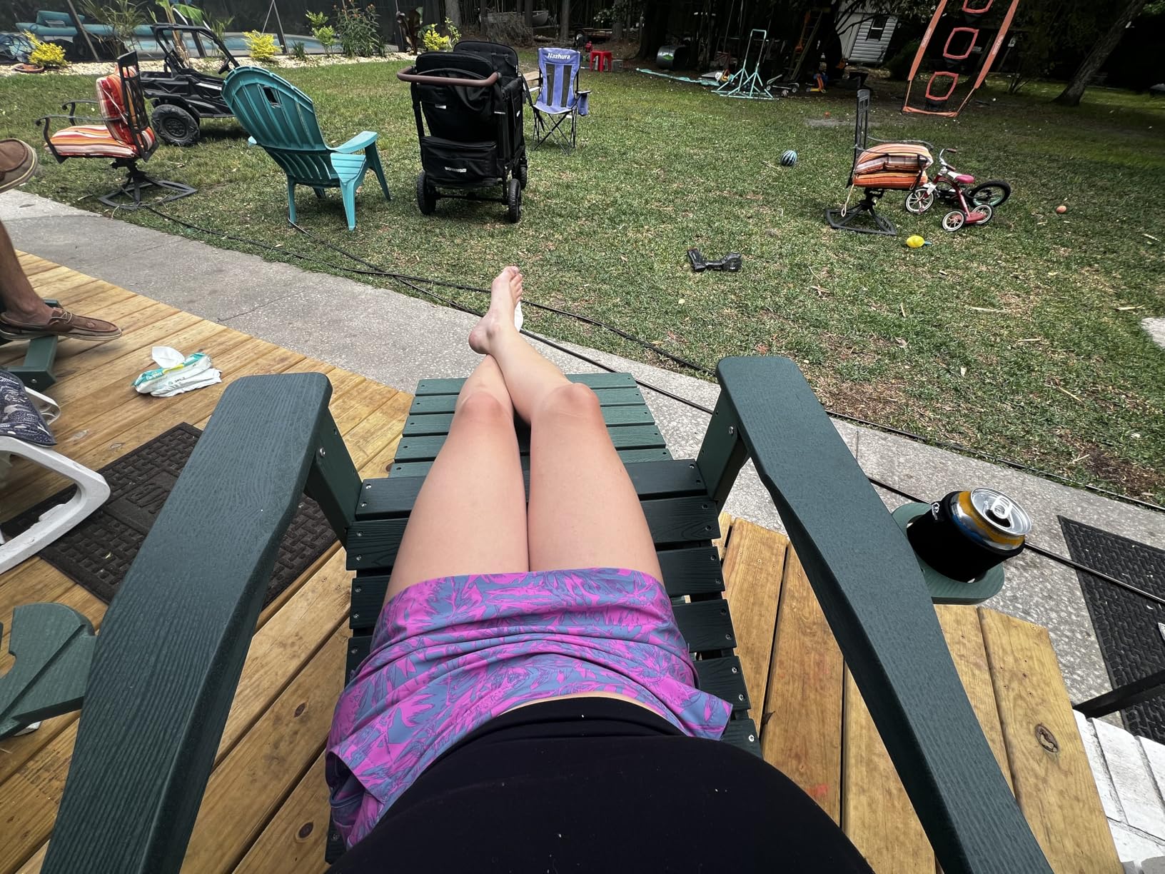 Adirondack Rocking Chair with Retractable Ottoman and Cup Holders, HDPE Adirondack Rocker Patio Rocking Chair for Porch, Patio, Balcony, Deep Blue customer photo 2