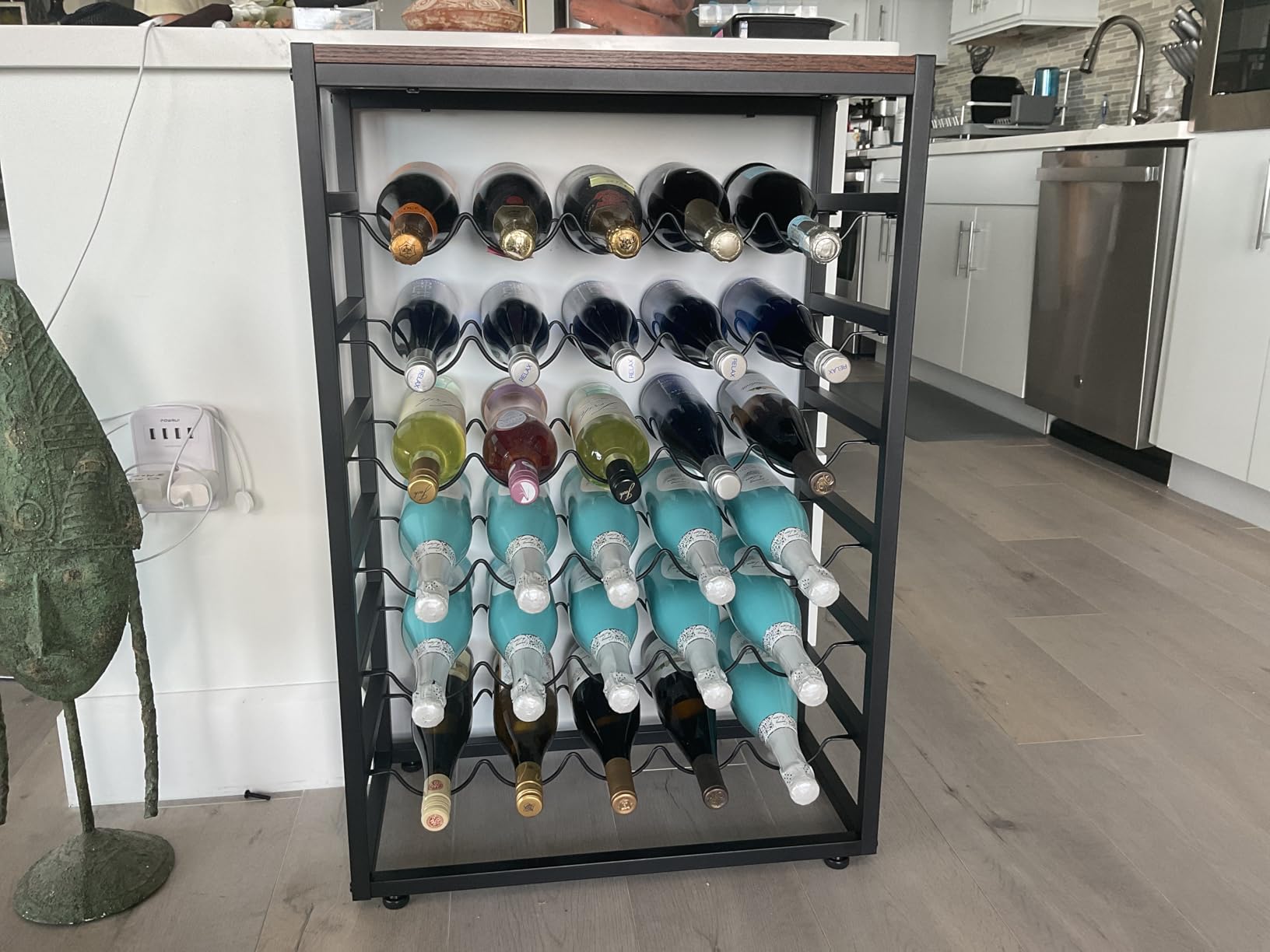 Dripex 30 Bottles Wine Rack Free Standing Floor, 6-Tier Display Wine Storage Shelves with Wooden Table Top, Sturdy Metal Bottle Holder for Kitchen Bar Pantry 23.2''L x 11.8''W x 34.7''H customer photo 2