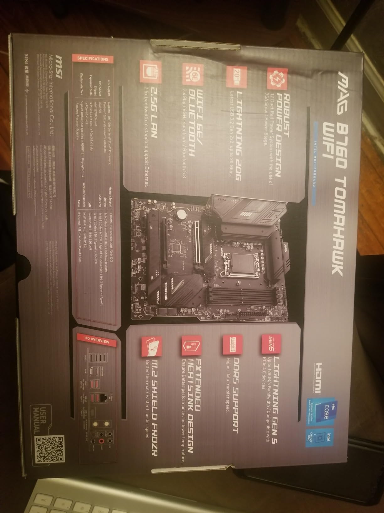 MSI MAG B760 Tomahawk WiFi Gaming Motherboard (Supports 12th/13th/14th Gen Intel Processors, LGA 1700, DDR5, PCIe 5.0, M.2, 2.5Gbps LAN, USB 3.2 Gen2, HDMI/DP, Wi-Fi 6E, Bluetooth 5.3, ATX) customer photo 2