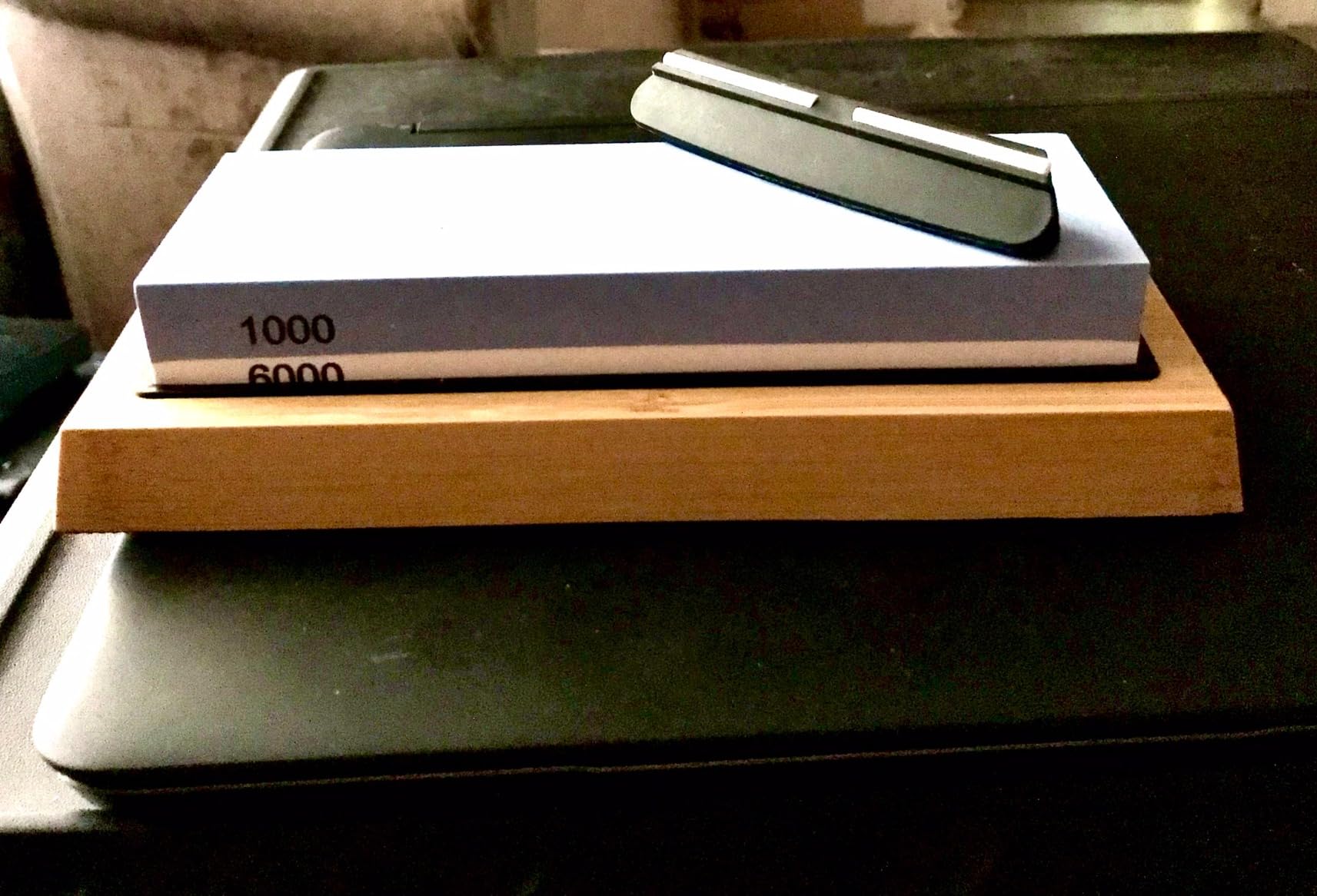 Whetstone Knife Sharpening Stone Kit - Double Sided Whetstone Knife Sharpener 1000/6000 Grit, Professional Honing Sharpening Stone Set With Slip-Resistant Bamboo Base and Angle Guide customer photo 2