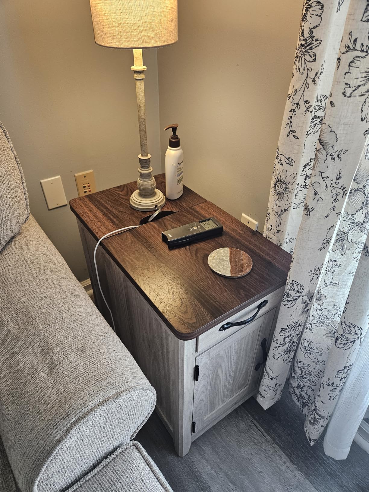LINSY HOME Farmhouse End Table with Charging Station, Narrow Side Table for Living Room, Sofa Side Table with Drawer and Storage Cabinet customer photo 2
