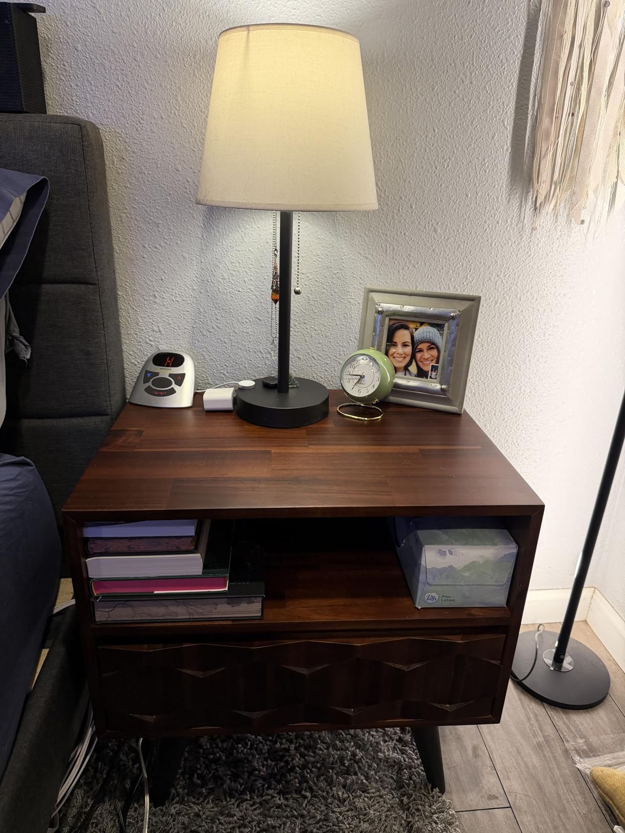Bme Georgina Solid Wood Nightstand With 1 Drawer & Open Shelf - Fully Assembled Mid Century Modern Side Table - Geometric Pattern Bedside Dresser for Bedroom and Living Room customer photo 2