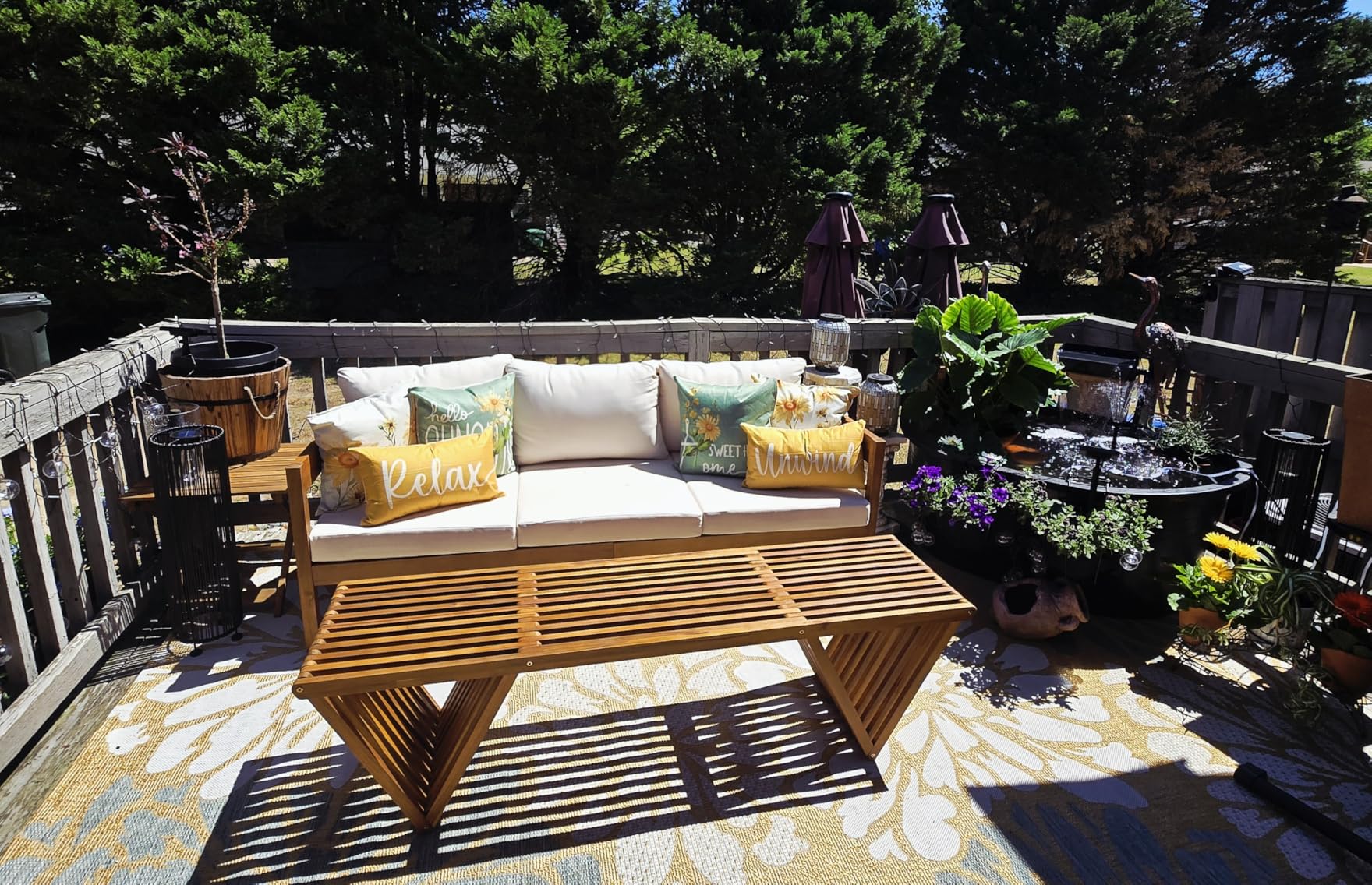 Brooklyn Outdoor 3 Seater Sofa with Cushions - Acacia Wood - Teak/Beige customer photo 2