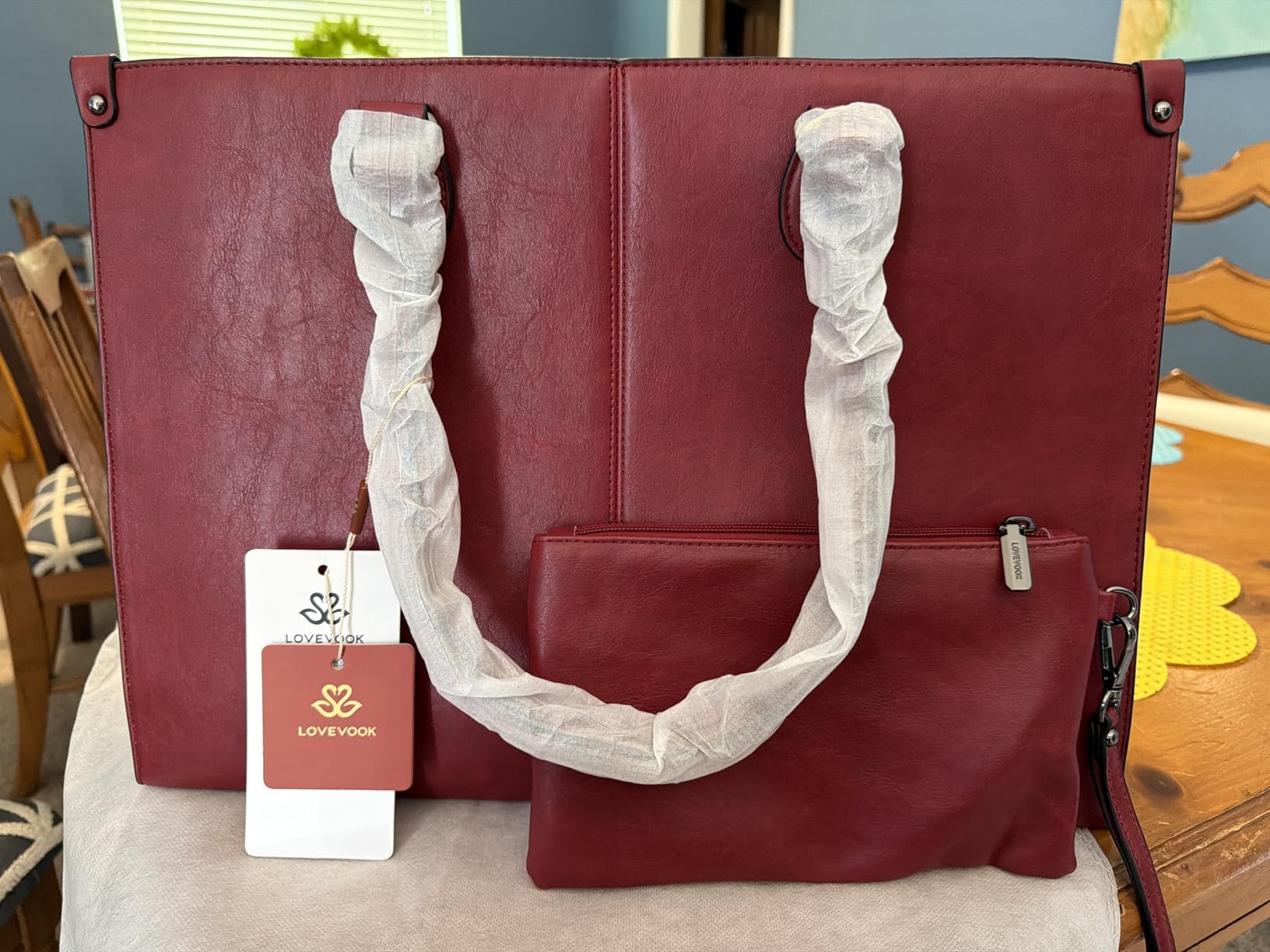 LOVEVOOK Laptop Tote Bag for Women, 15.6 Inch Large Capacity Vintage Leather Waterproof Work Computer Handbag with Clutch Purse, Ideal Gift for Women, Office & Daily Use, Dark Brown customer photo 1