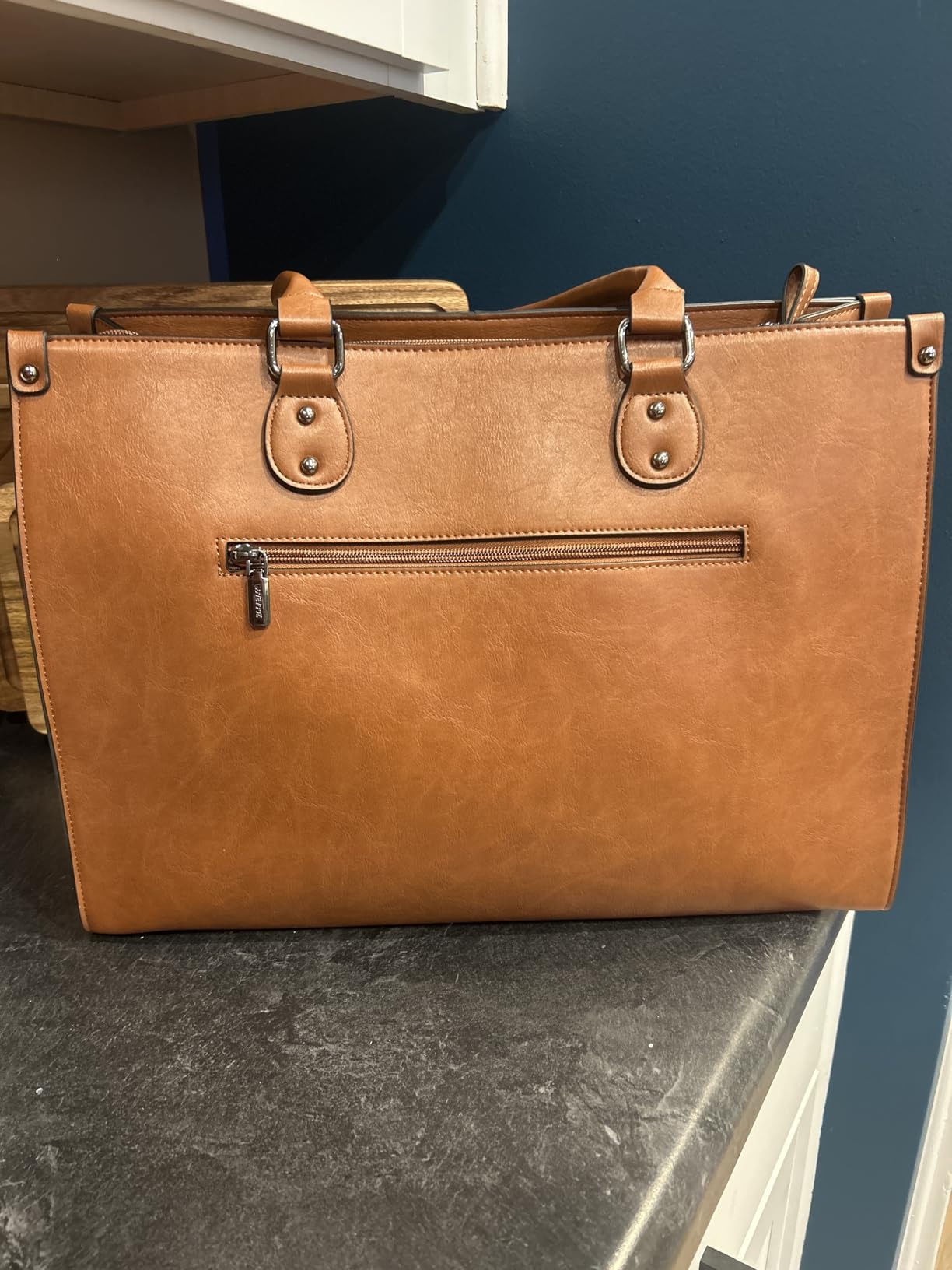 LOVEVOOK Laptop Tote Bag for Women, 15.6 Inch Large Capacity Vintage Leather Waterproof Work Computer Handbag with Clutch Purse, Ideal Gift for Women, Office & Daily Use, Dark Brown customer photo 2
